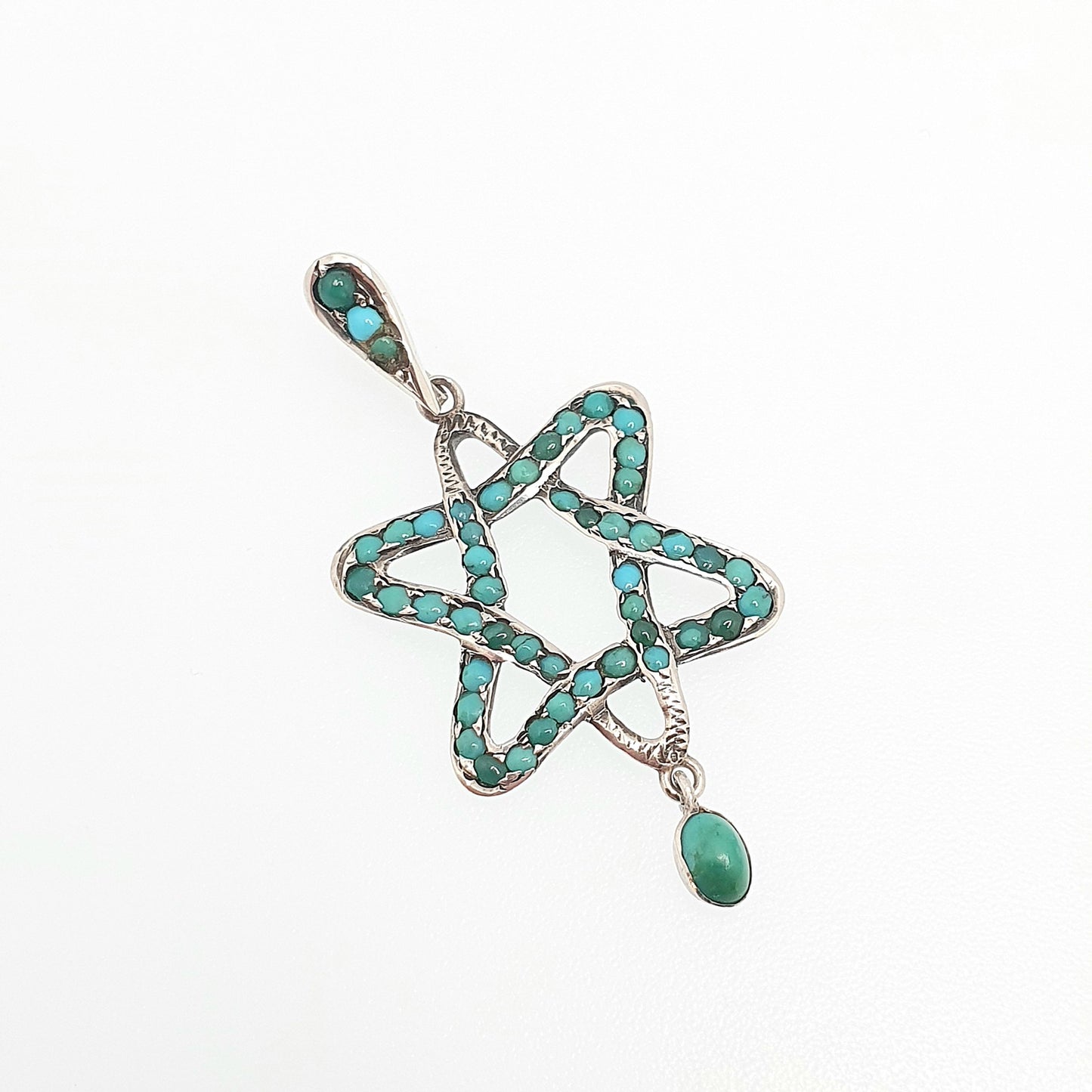 Antique Solid Silver Turquoise Star Pendant Necklace Victorian 6 Point Star Celestial Hanging Drop Natural Gemstone Womens Jewellery Jewelry
