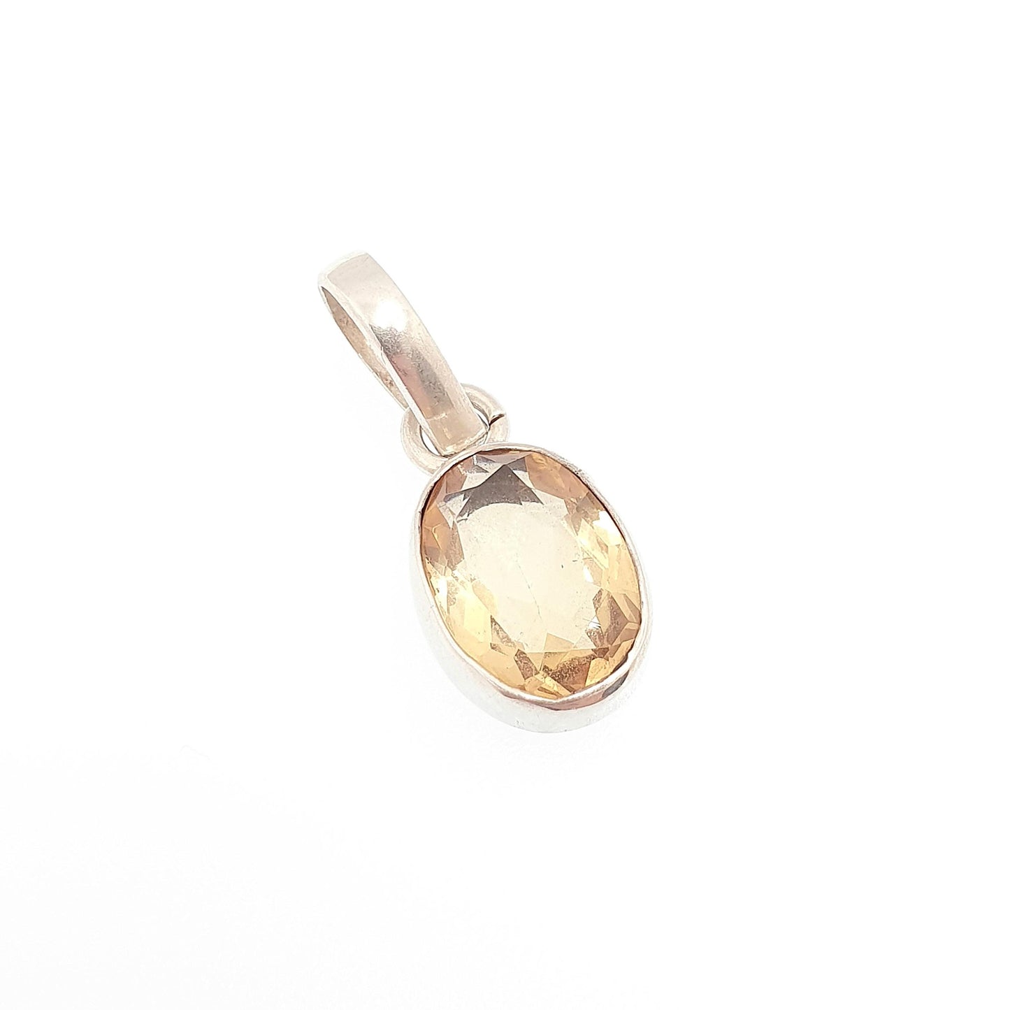 Vintage Citrine Sterling Silver Necklace Pendant Large Big Oval Cut Faceted Gemstone Quartz Yellow Orange Solid 925 Womens Jewelry Jewellery