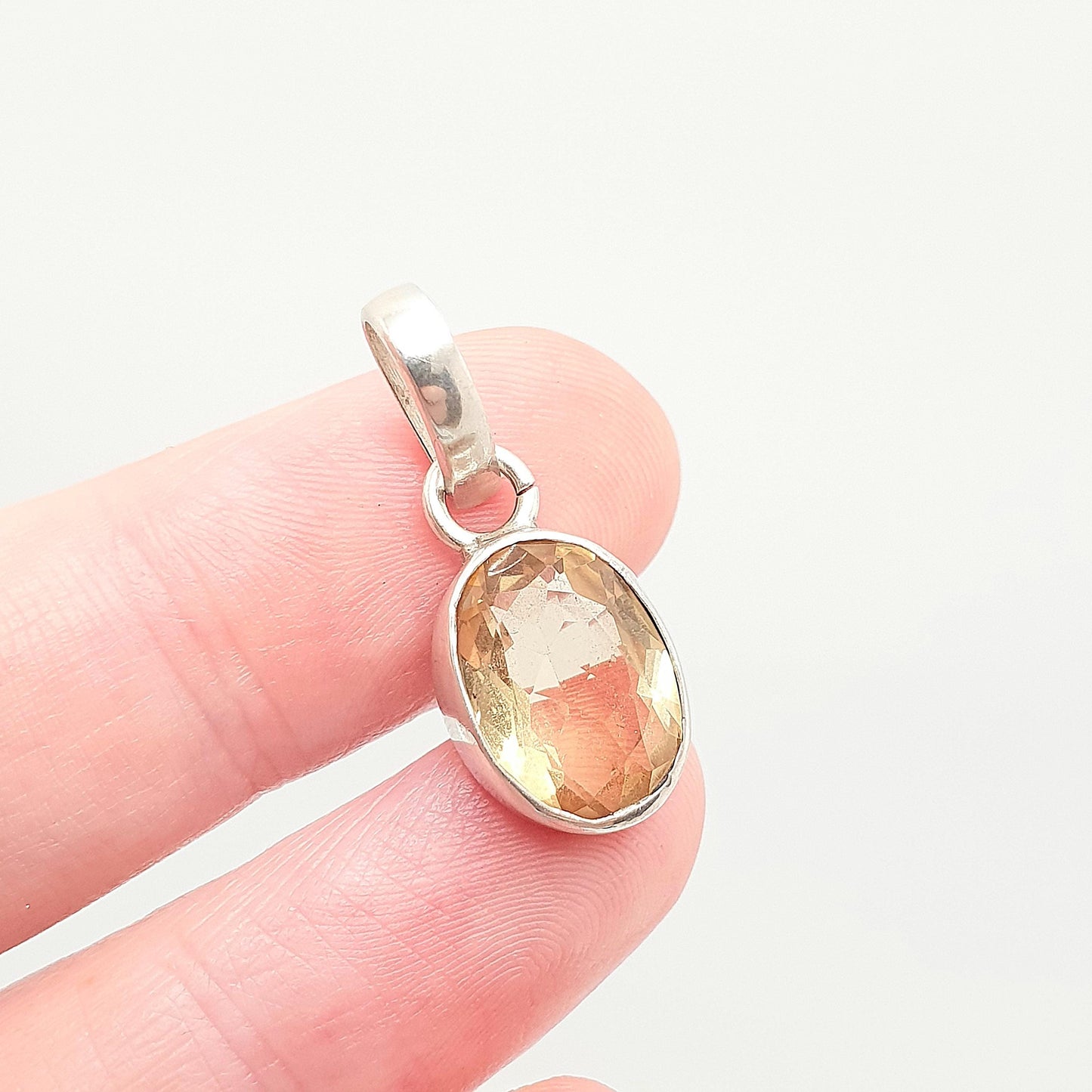 Vintage Citrine Sterling Silver Necklace Pendant Large Big Oval Cut Faceted Gemstone Quartz Yellow Orange Solid 925 Womens Jewelry Jewellery