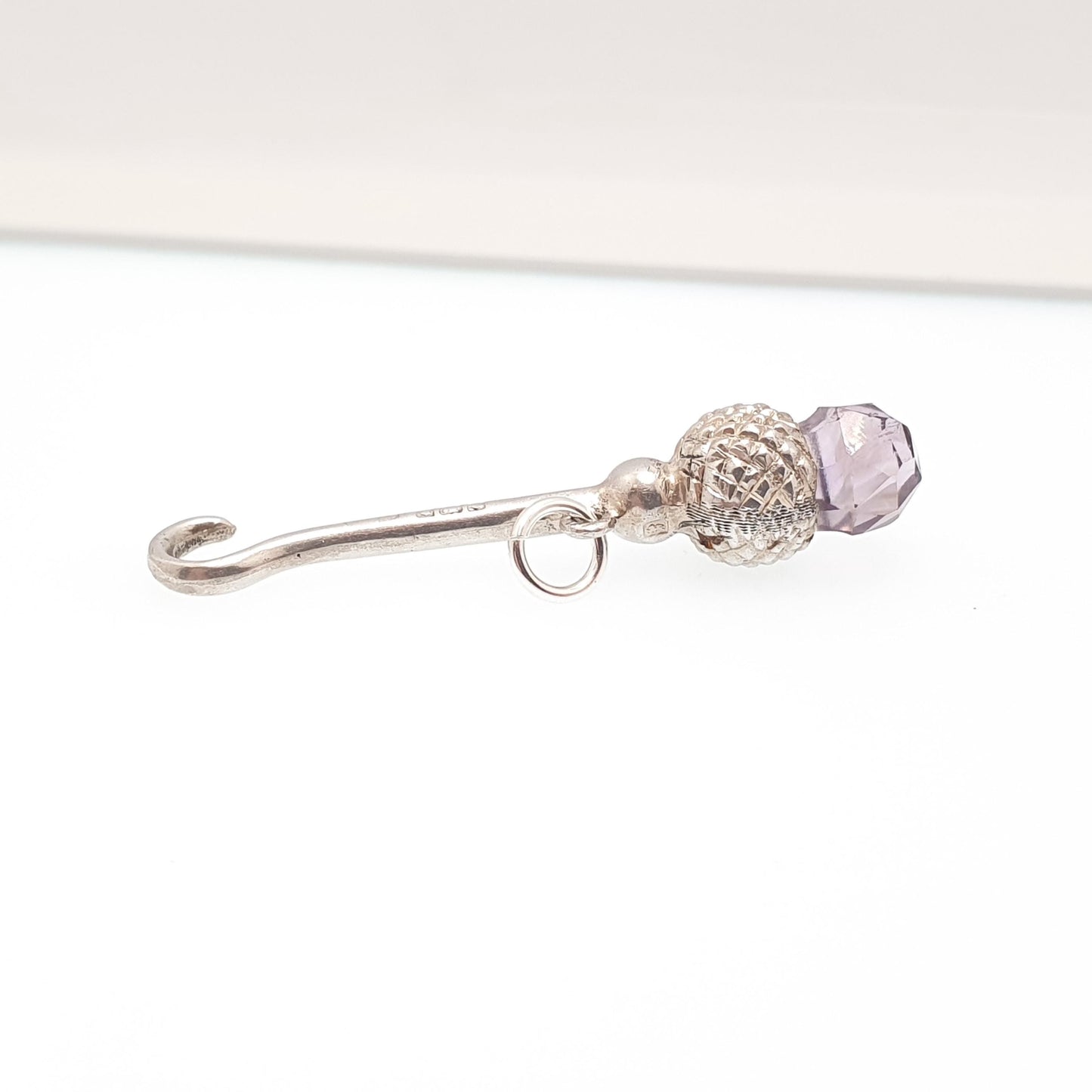 RESERVED/SOLD DON Antique Sterling Silver Button Hook Amethyst Thistle Pendant Necklace Scottish Celtic Quartz