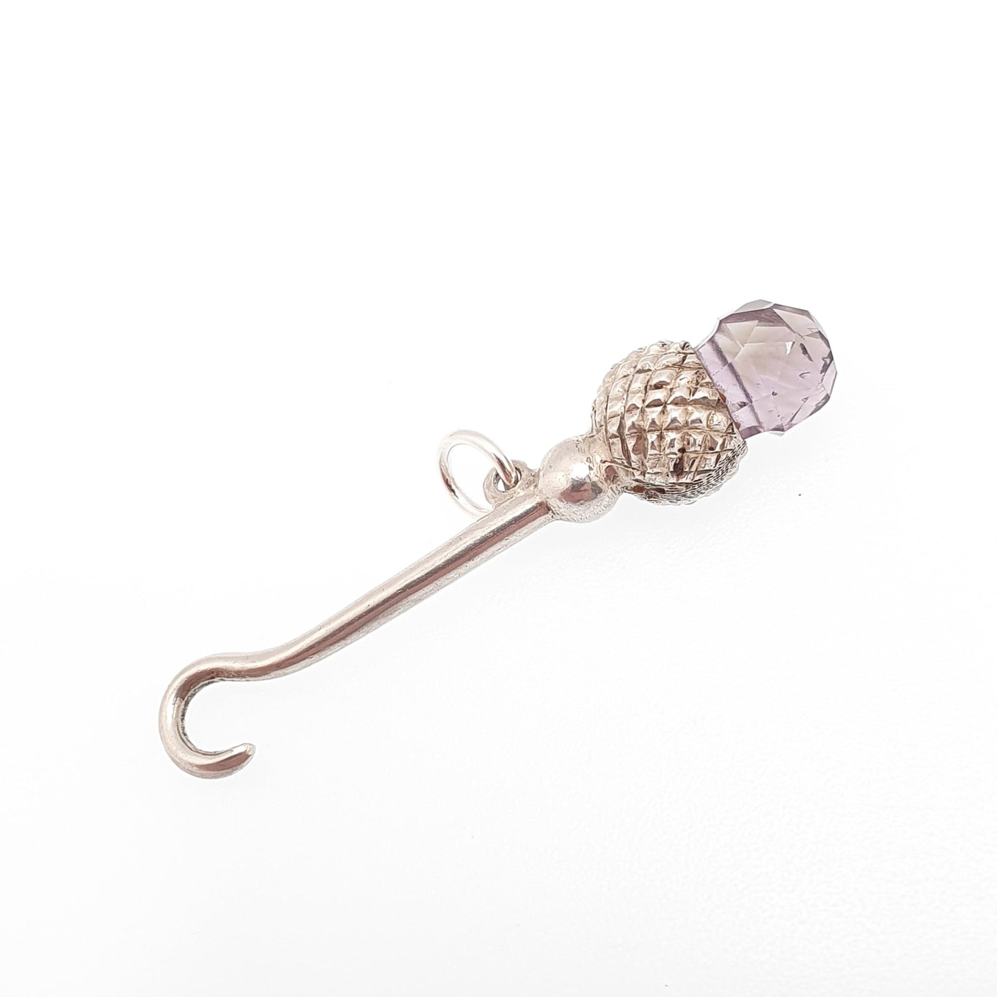 RESERVED/SOLD DON Antique Sterling Silver Button Hook Amethyst Thistle Pendant Necklace Scottish Celtic Quartz