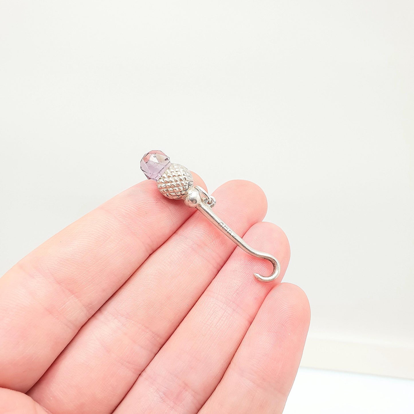RESERVED/SOLD DON Antique Sterling Silver Button Hook Amethyst Thistle Pendant Necklace Scottish Celtic Quartz