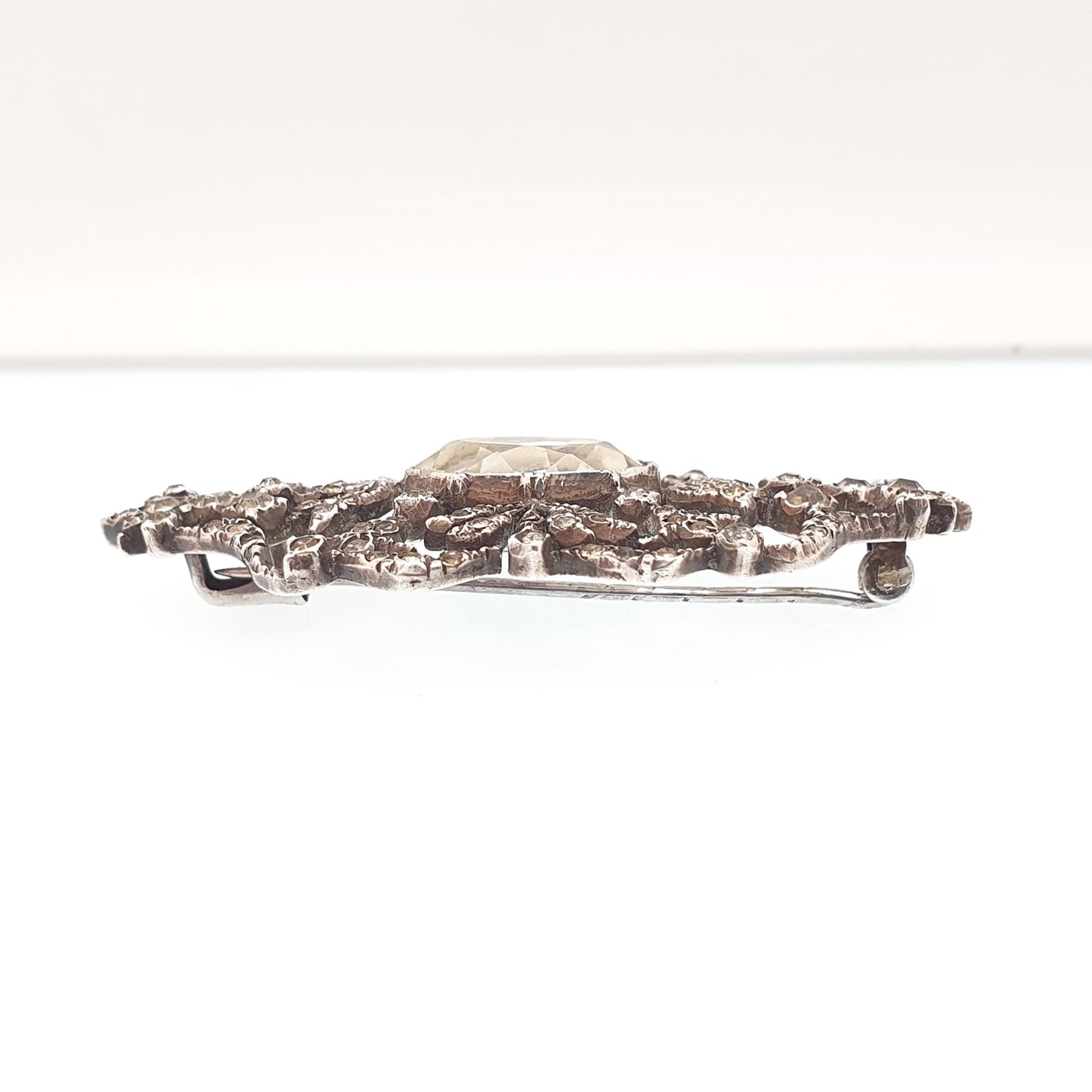 Antique Victorian Solid Silver Diamond Paste Brooch Georgian Style Cluster Foiled Diamond Pastes Oval Cut Vintage Womens Jewelry Jewellery