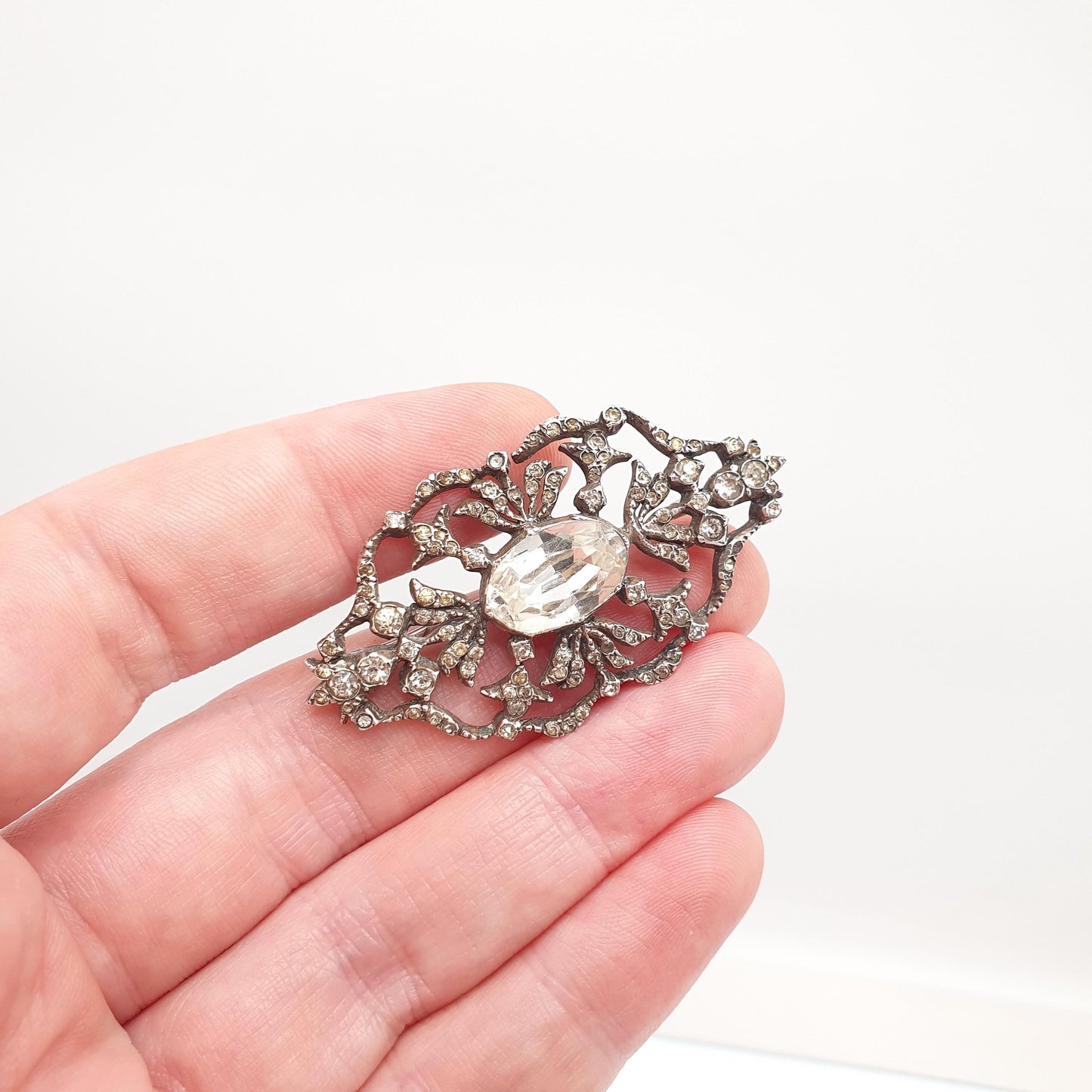 Antique Victorian Solid Silver Diamond Paste Brooch Georgian Style Cluster Foiled Diamond Pastes Oval Cut Vintage Womens Jewelry Jewellery