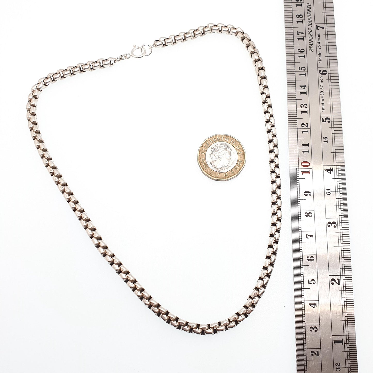 Antique Victorian Solid Silver Belcher Link Chain Necklace 42cm 16.5" 20.27g Rounded Box Square 1800s Vintage Mens Womens Jewelry Jewelry