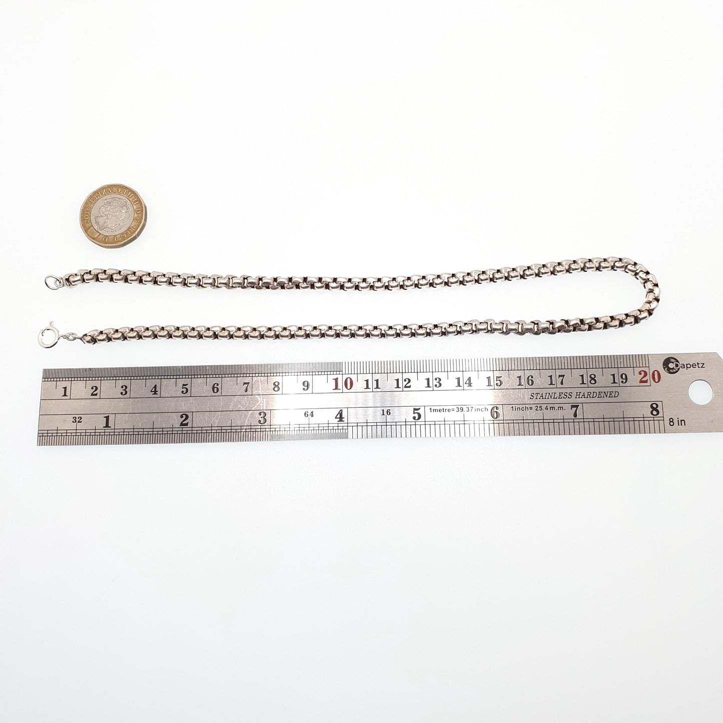 Antique Victorian Solid Silver Belcher Link Chain Necklace 42cm 16.5" 20.27g Rounded Box Square 1800s Vintage Mens Womens Jewelry Jewelry