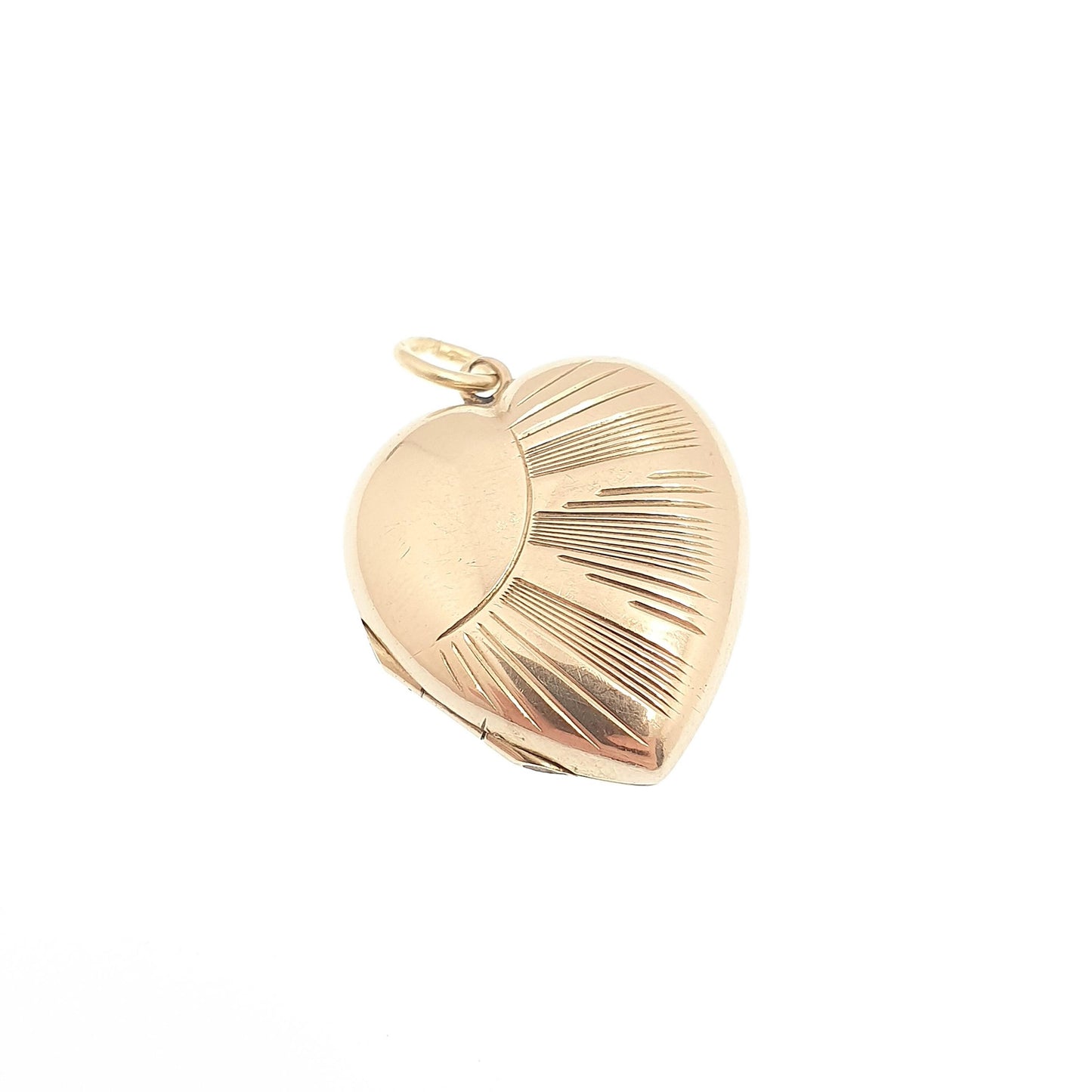 Antique 9ct 9k Gold Heart Locket Sunburst Art Deco Solid Yellow Gold Back & Front Engraved 1920s Necklace Photo Pendant Jewelry Jewellery