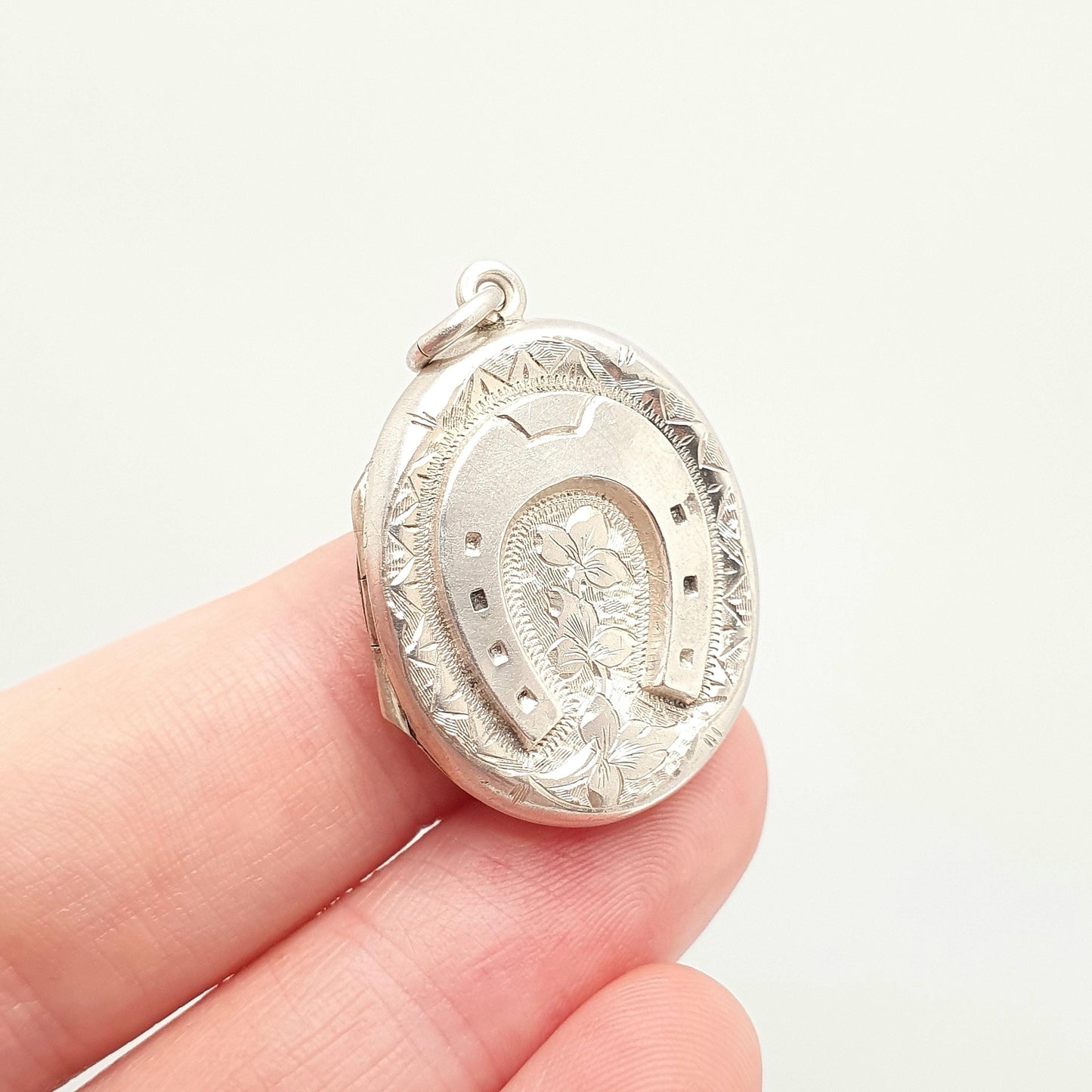Antique Sterling Silver Horseshoe Locket Necklace Oval Victorian Pendant 1884 Hallmarked Horse Riding Necklace Vintage Jewelry Jewellery