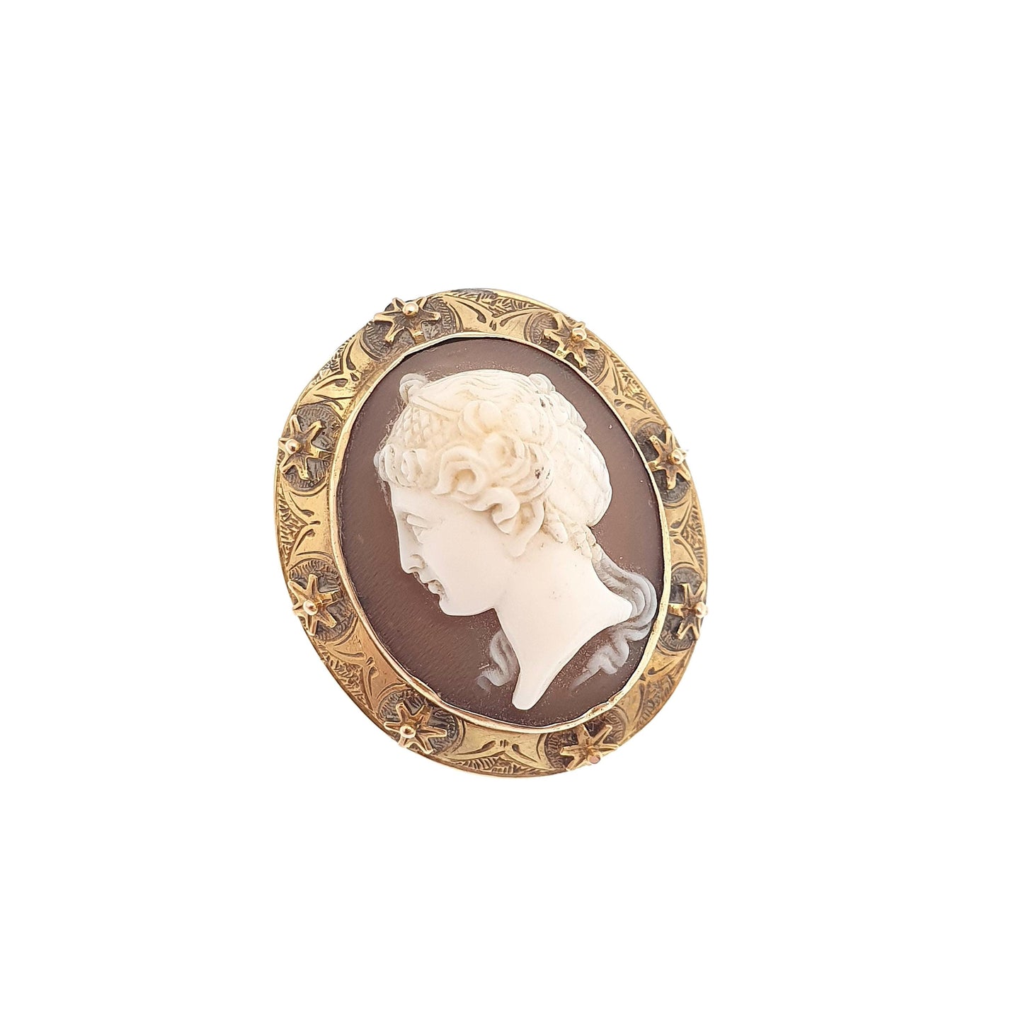 Antique Victorian 9k 9ct Gold Cameo Brooch Pin Solid 375 Border Hand Carved Shell Vintage Italian European Genuine Jewelry Womens Jewellery