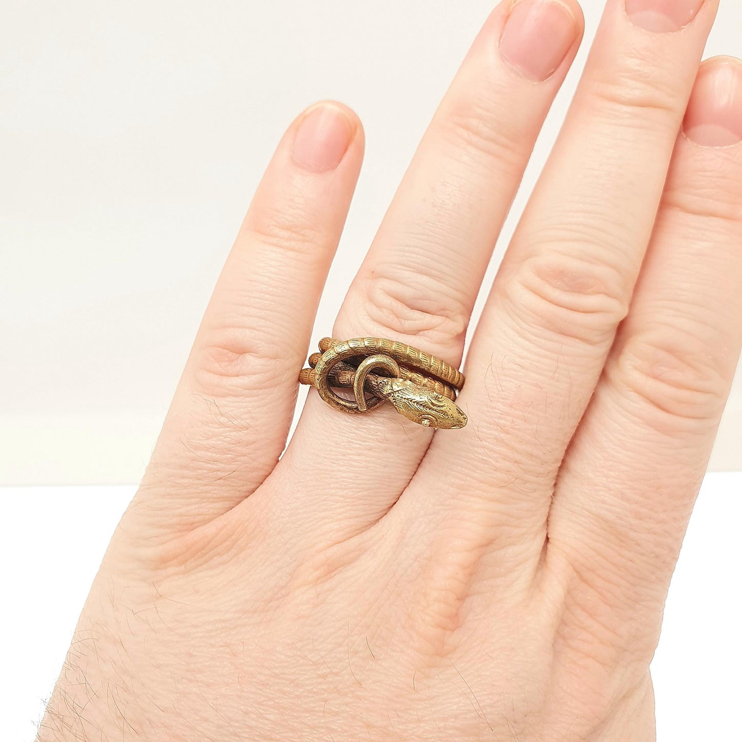 Antique Gold Gilt Victorian Snake Ring Egyptian Revival Wrapped Eternal Love Genuine 1800s Serpent Vintage Womens Mens Jewelry Jewellery