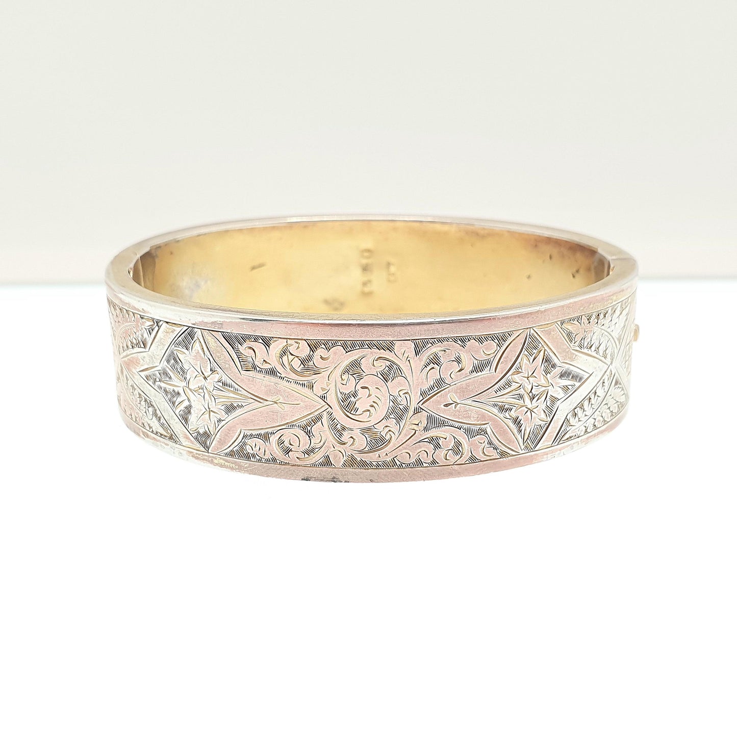 Antique Victorian Sterling Silver Snap Bracelet Bangle 1885 Hallmarked 21.78g Gold Vermeil Hand Engraved Solid 925 Vintage Jewelry Jewellery