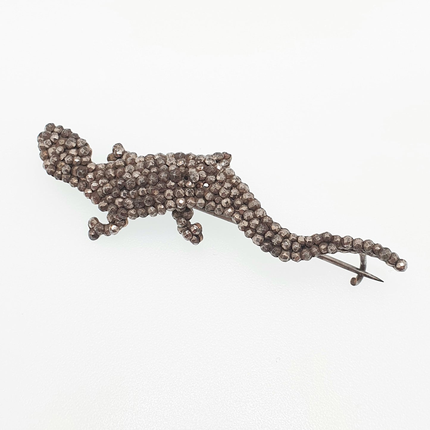 Antique Georgian Steel Cut Lizard Brooch Pin Rare Gecko Early 1800s Pre Victorian Animal Reptile Handmade Artisan Vintage Jewelry Jewellery
