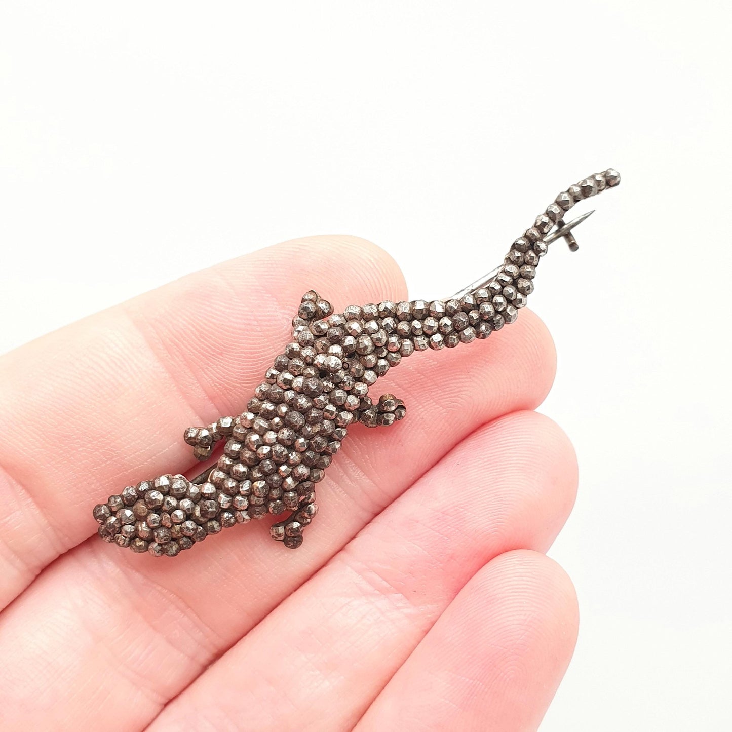 Antique Georgian Steel Cut Lizard Brooch Pin Rare Gecko Early 1800s Pre Victorian Animal Reptile Handmade Artisan Vintage Jewelry Jewellery