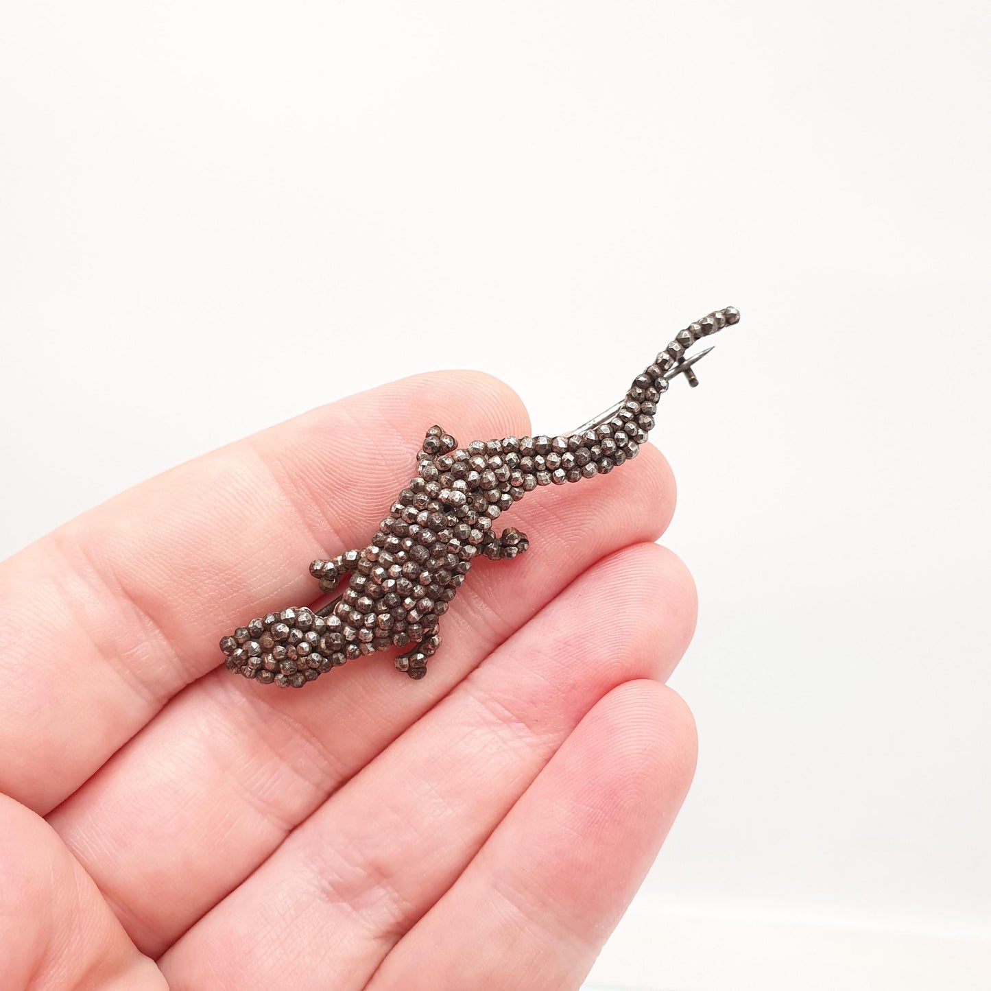 Antique Georgian Steel Cut Lizard Brooch Pin Rare Gecko Early 1800s Pre Victorian Animal Reptile Handmade Artisan Vintage Jewelry Jewellery