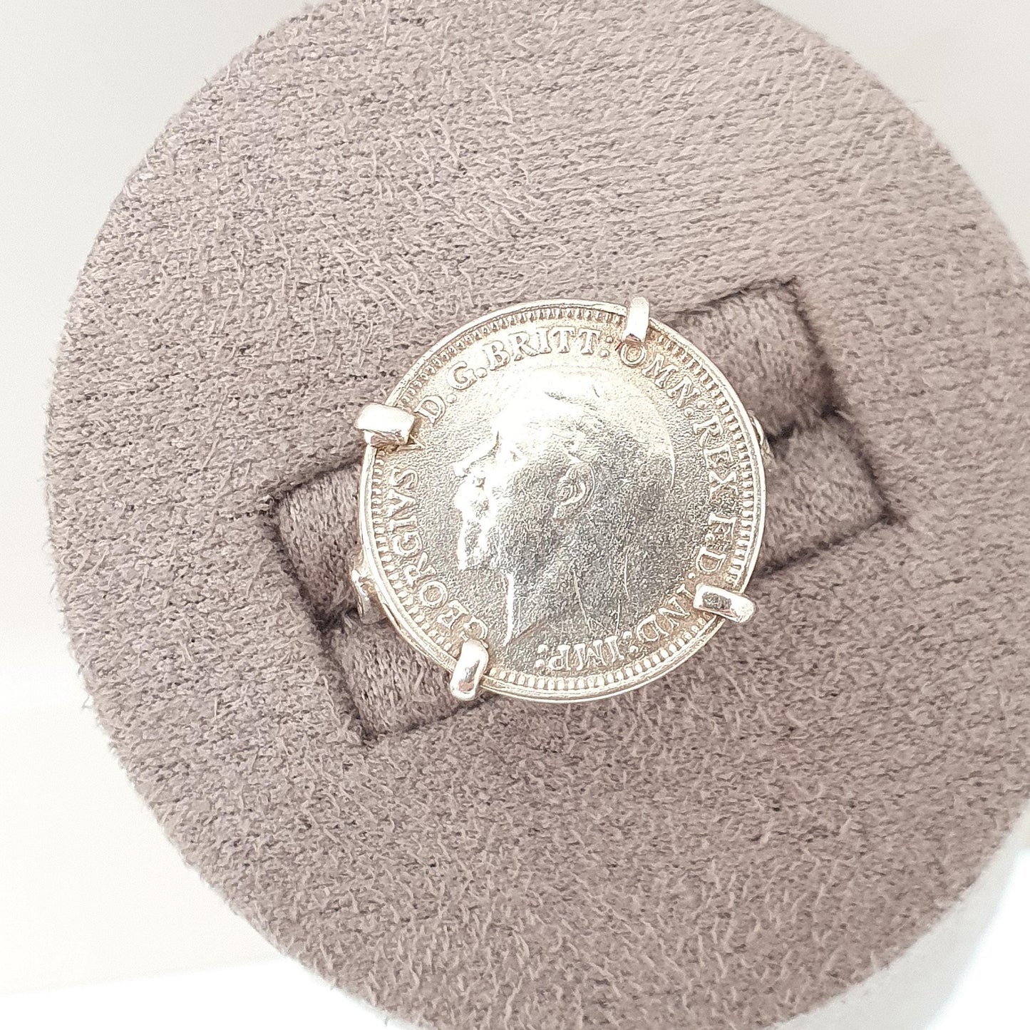 Old Vintage Solid Silver Coin Signet Ring Threepence Coins British Great Britain 1930s Mens Large Big Retro Womens Jewelry Jewellery