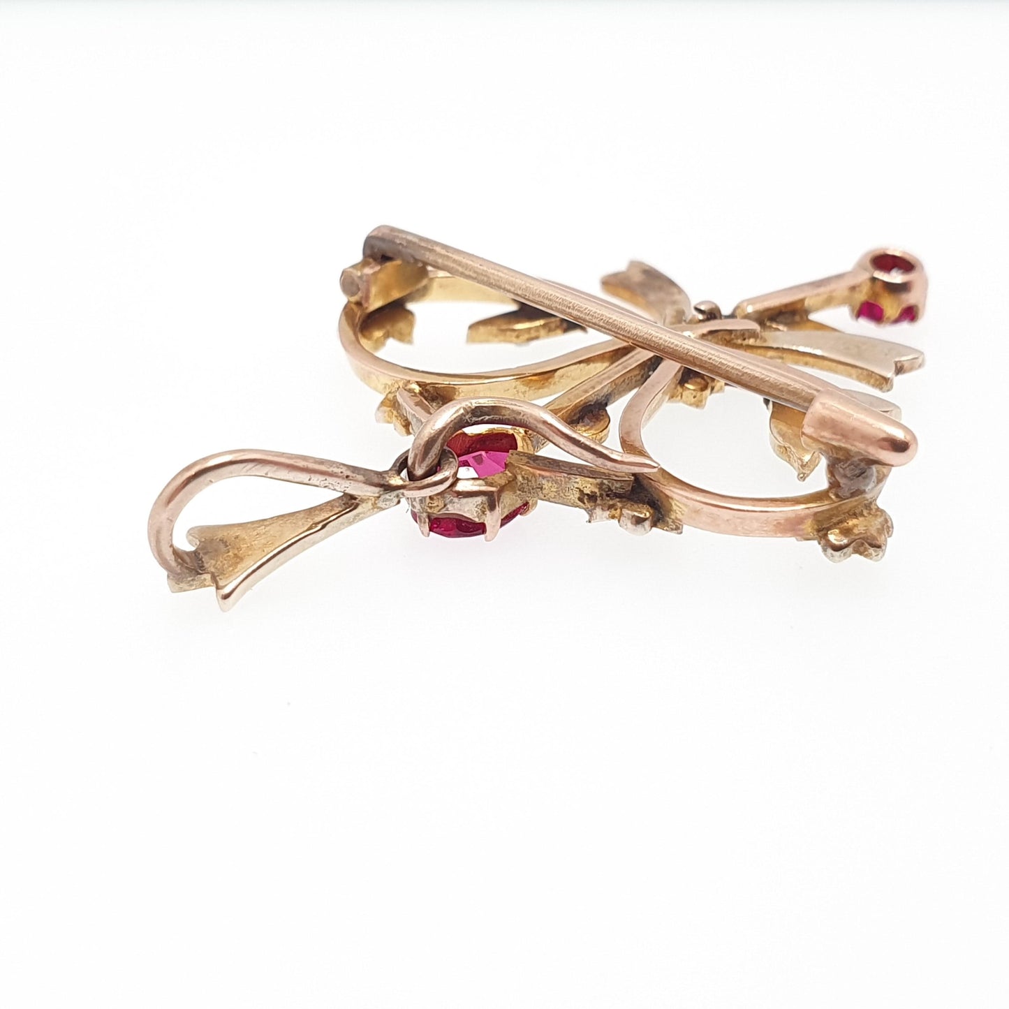 Antique 14k 14kt Gold Ruby Necklace Seed Pearl Openwork Pendant Brooch Edwardian Solid 585 Art Nouveau Vintage Womens Jewelry Jewellery