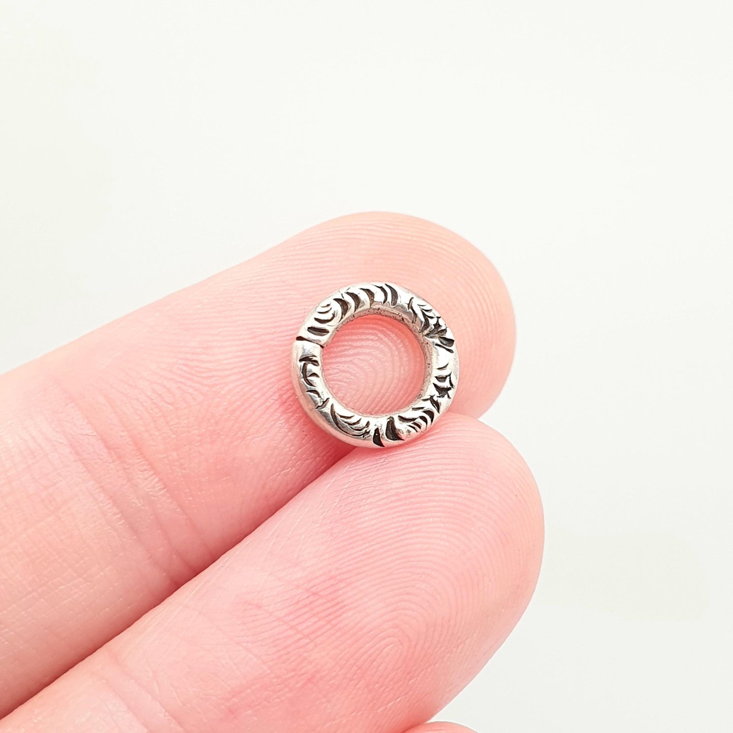 Antique Sterling Silver Chased Jump Ring Victorian Georgian Genuine 1800s 9.9mm Open Vintage Jewelry Fastenings Jewellery Findings