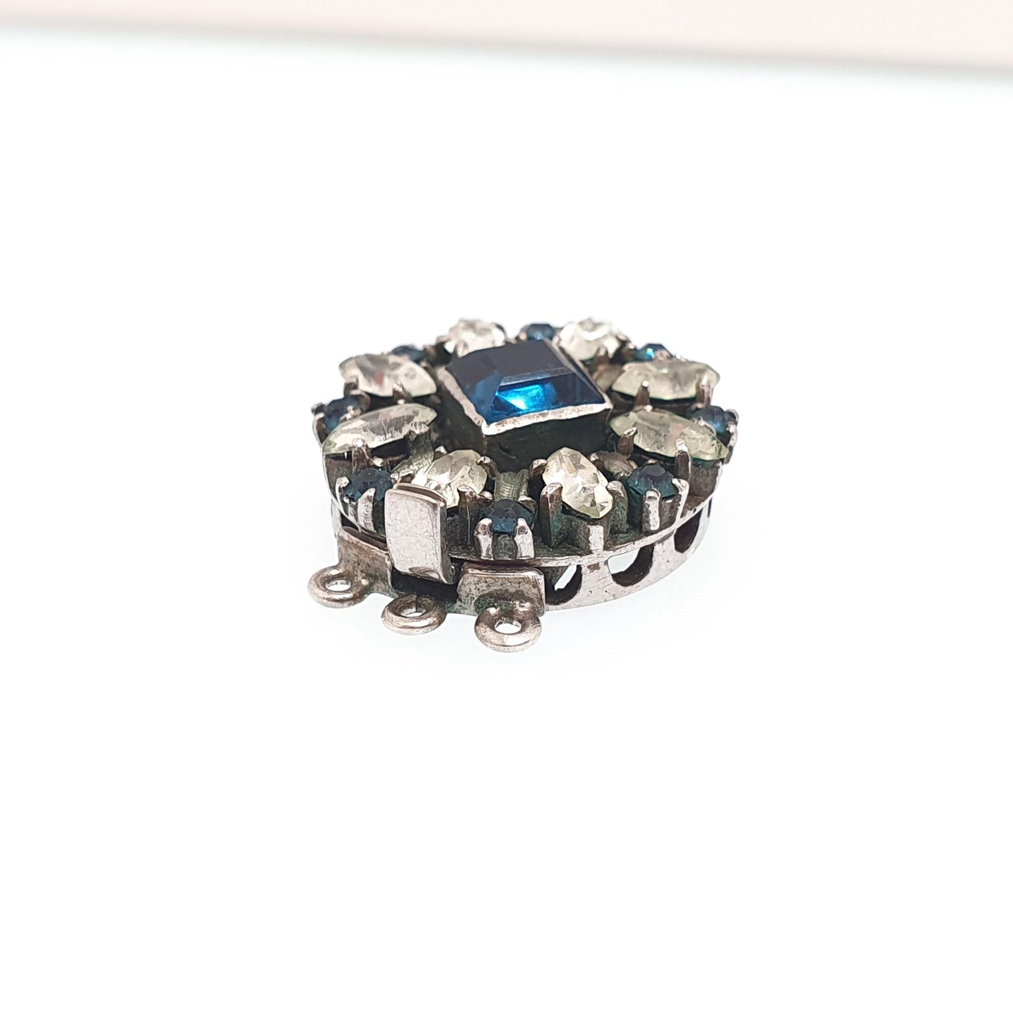 Antique Solid Silver Sapphire & Diamond Paste Clasp Necklace Bracelet Fastener Clip Triple Tri Strand Art Deco Vintage Jewelry Jewellery