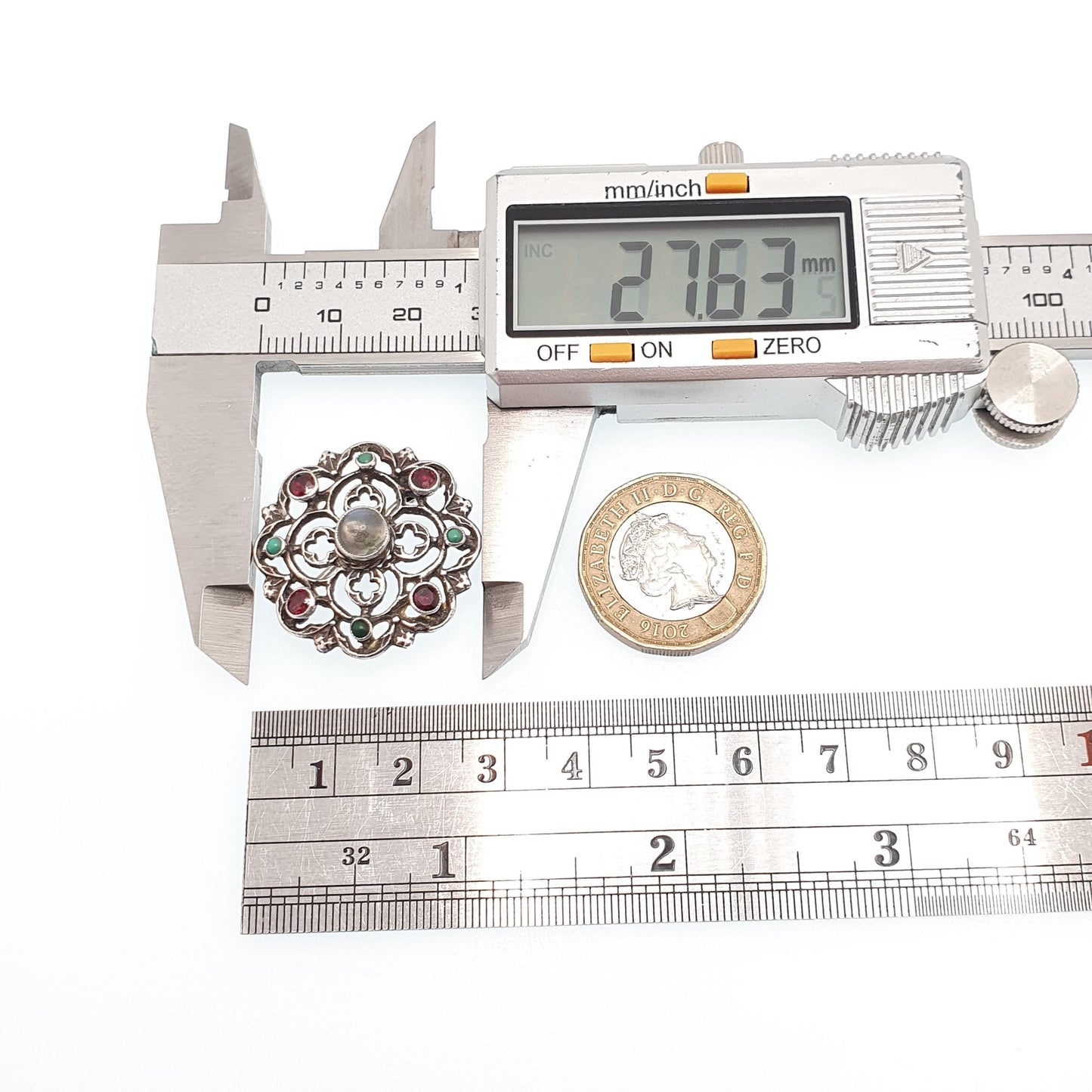 Antique ZOLTAN WHITE Moonstone Sterling Silver Brooch Turquoise Garnet Austro Hungarian Style Genuine Art Deco Vintage Jewelry Jewellery