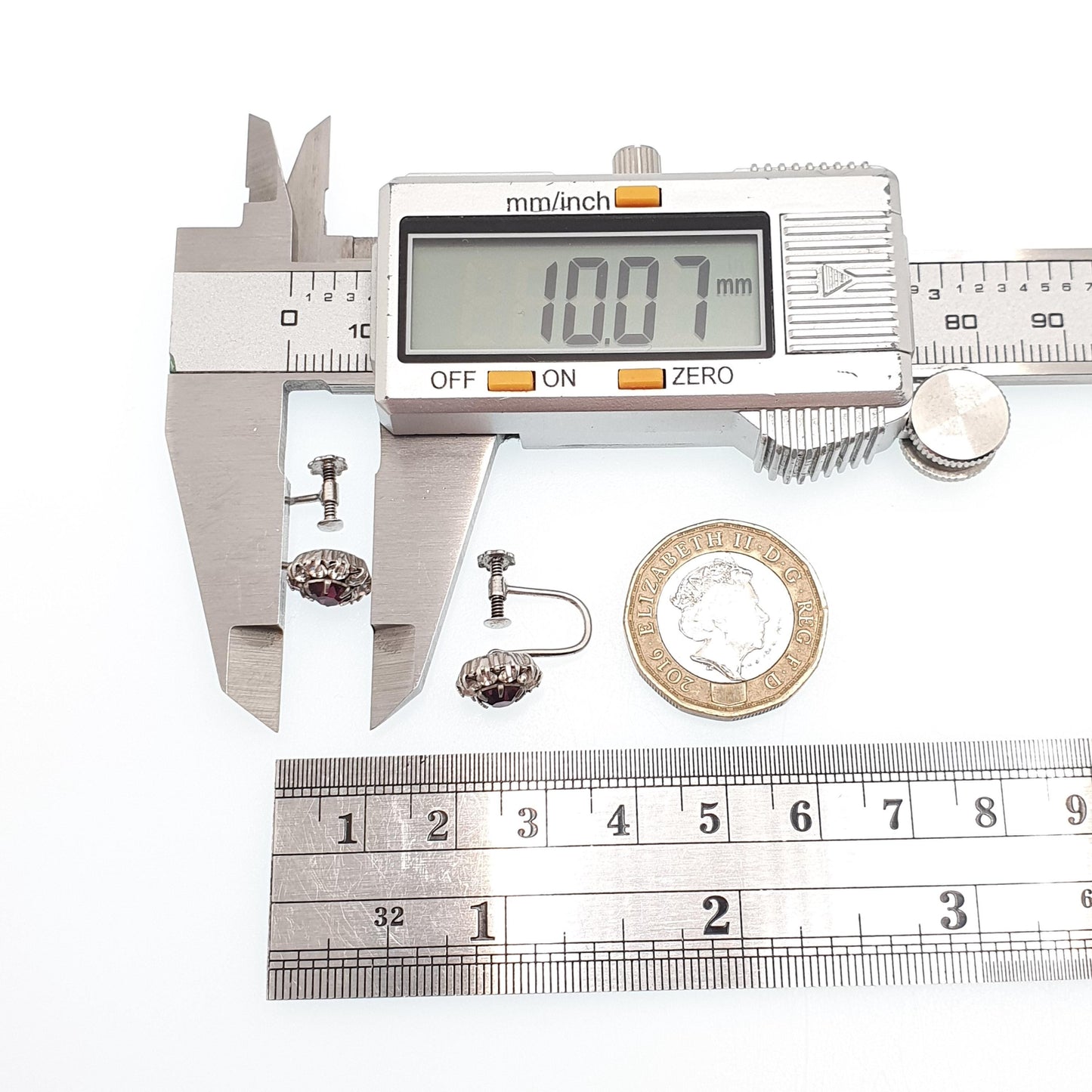 Antique Solid Silver Amethyst Paste Earrings Diamond Pastes Cluster Screw Back Sparkly Foiled Glass Vintage Womens Jewelry Jewellery