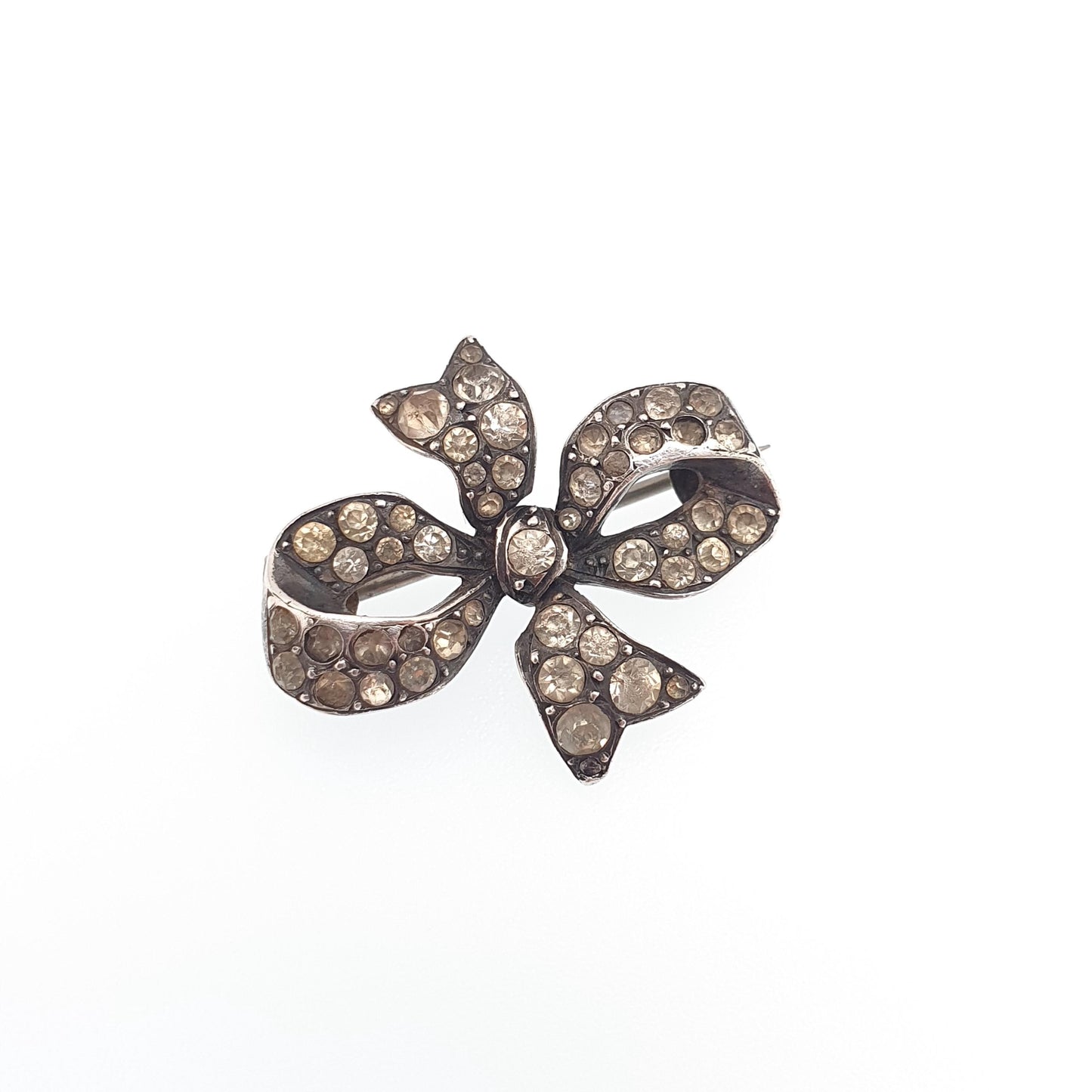 Antique Sterling Silver Diamond Paste Bow Brooch Pin Parisian Diamond Company Pastes Late 1800s Vintage Estate Womens Jewelry Jewellery