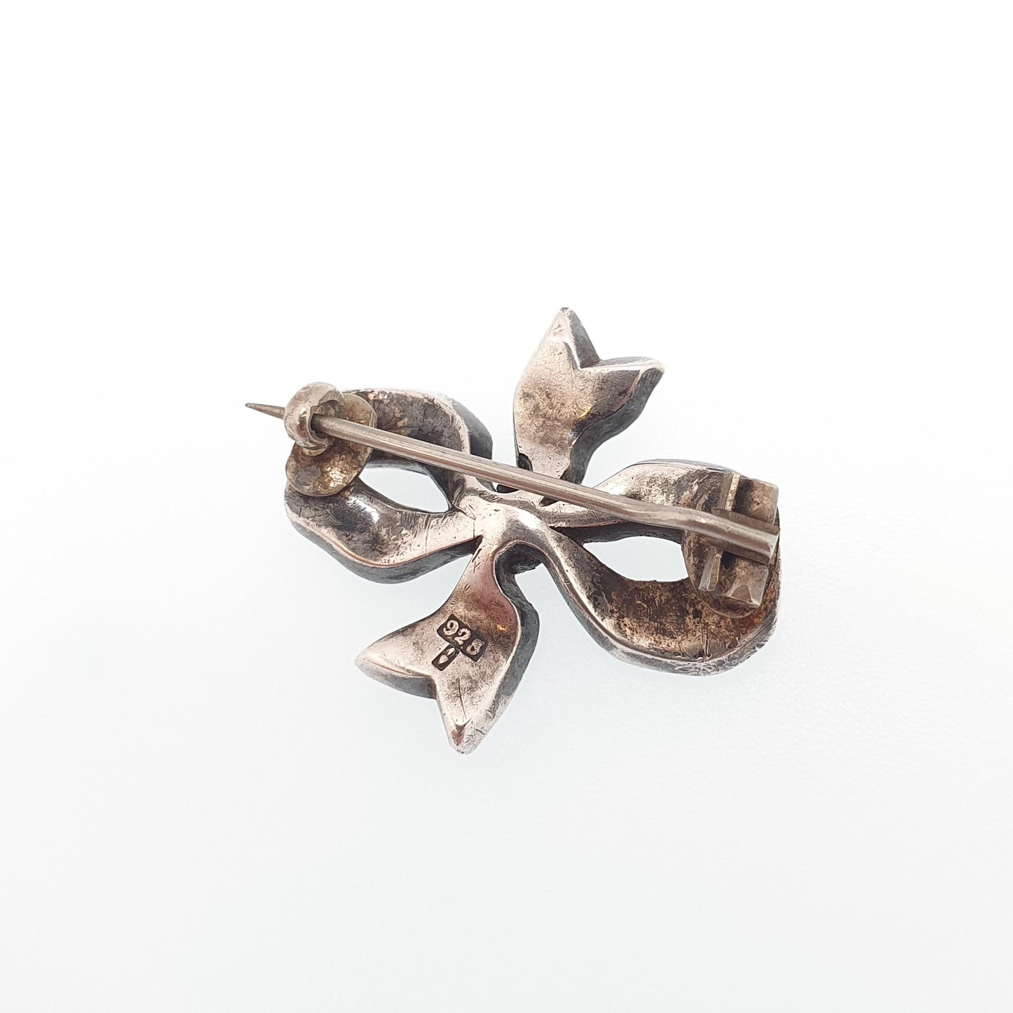 Antique Sterling Silver Diamond Paste Bow Brooch Pin Parisian Diamond Company Pastes Late 1800s Vintage Estate Womens Jewelry Jewellery