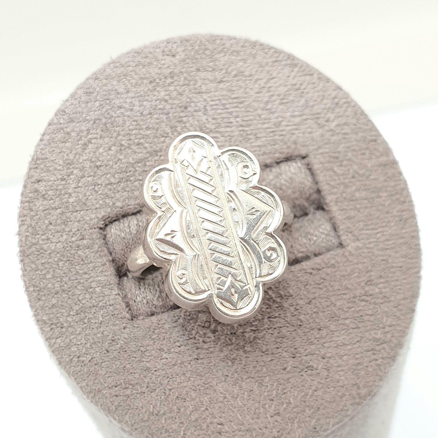 Antique Victorian Solid Silver Signet Ring Etruscan Aesthetic Engraved Large Big 1800s Vintage Rare Unique Womens Jewelry Jewellery