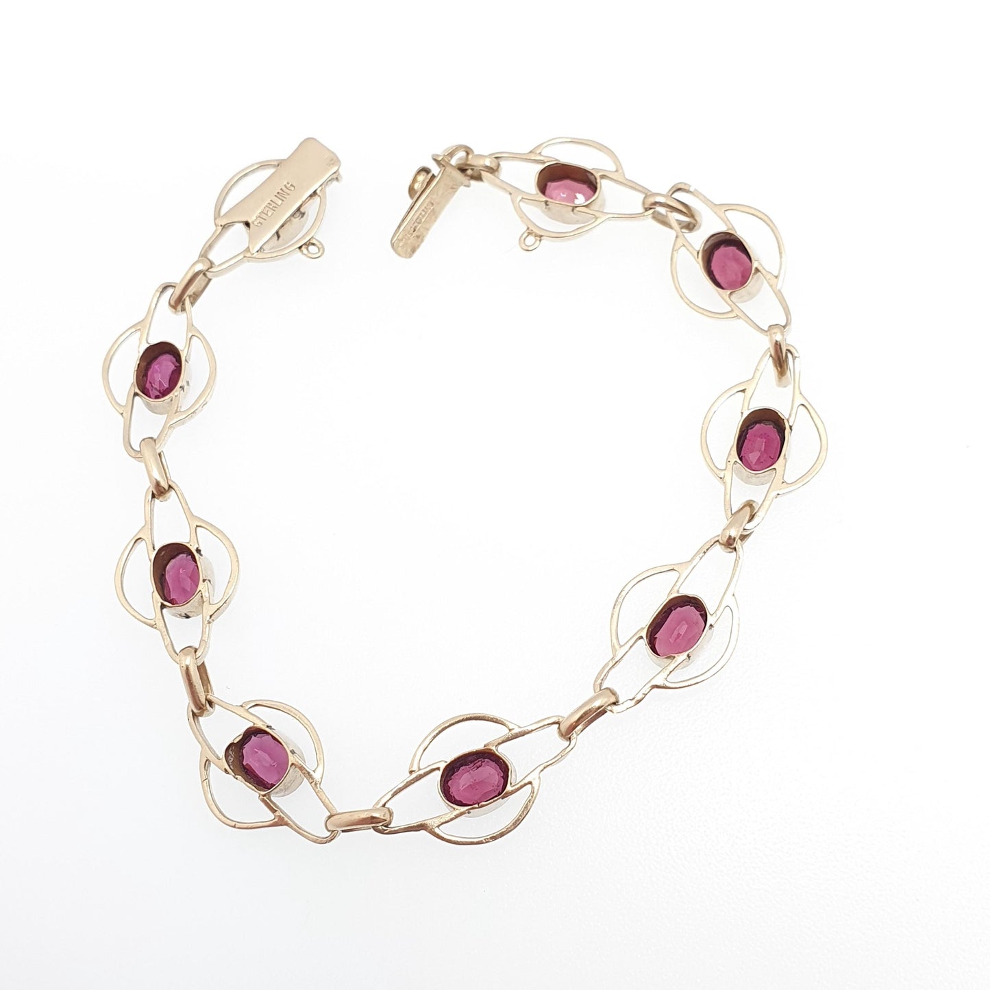 Antique Sterling Silver Gilt Tourmaline Bracelet Edwardian Art Nouveau Gold Vermeil Genuine Gemstone Fine Vintage Jewelry Jewellery Womens