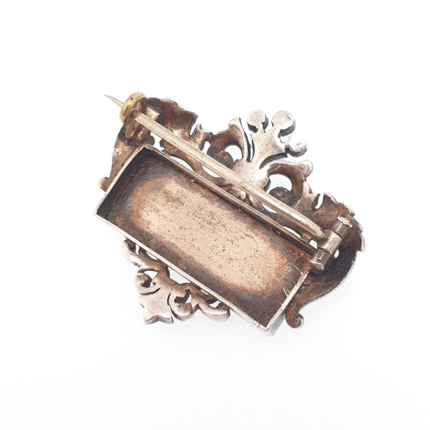 Antique Georgian Solid Silver Portrait Brooch Seed Pearl Cherub Hand Painted Pin Rococo Renaissance Revival Vintage Jewelry Jewellery