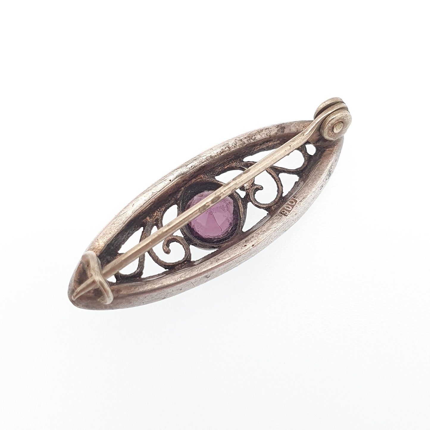 Antique Solid Silver Amethyst Paste Brooch Victorian Diamond Pastes Cluster Ellipse Eye Shape 1800s Genuine Vintage Womens Jewelry Jewellery