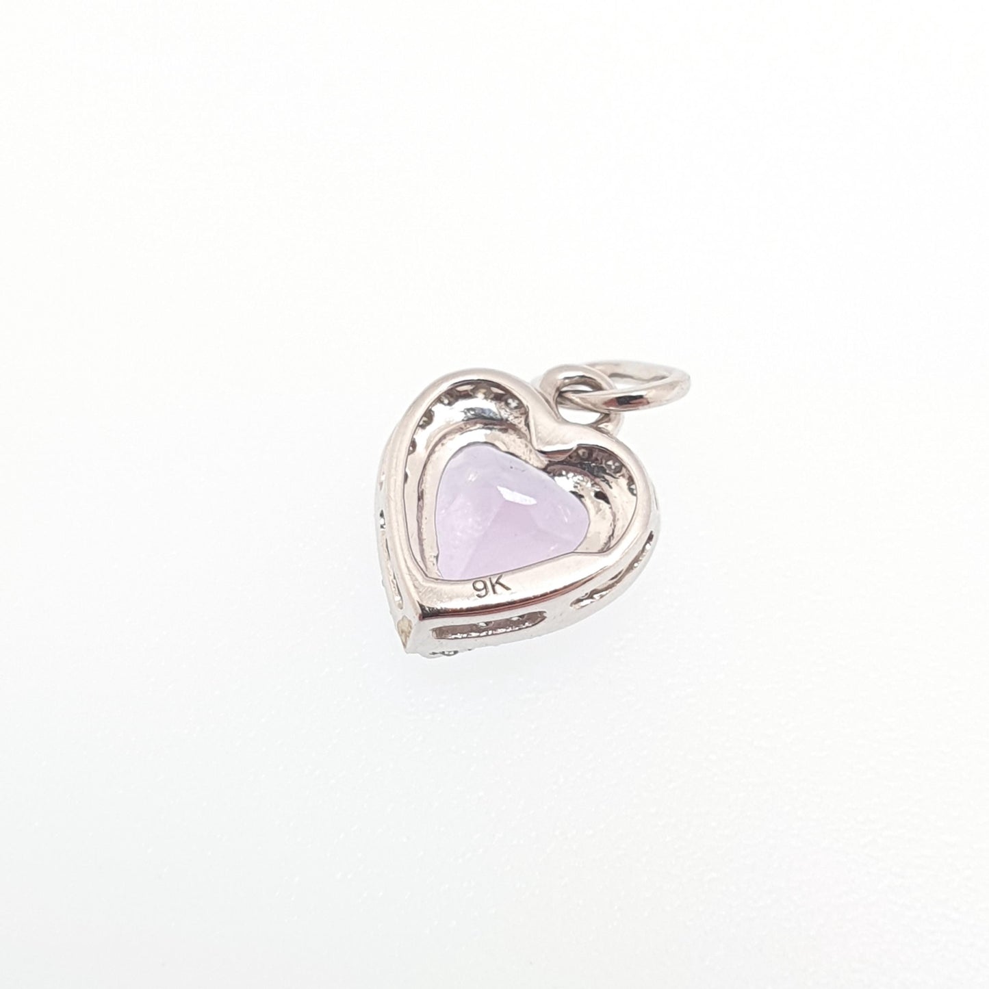 Vintage 9ct 9k White Gold Amethyst Heart Pendant Diamond Border Necklace Cute Small Petite Tiny Solid 375 Gemstone Womens Jewellery Jewelry