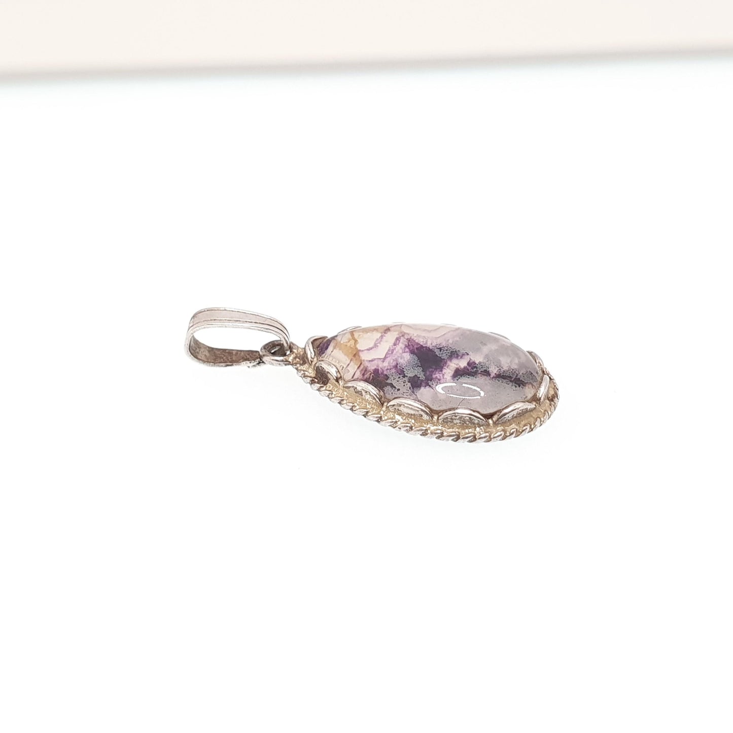 Vintage Blue John Sterling Silver Necklace Pendant Doublet Cabochon Oval 925 Border Bleu Jaune Womens Mens Rare Gemstone Retro Jewelry