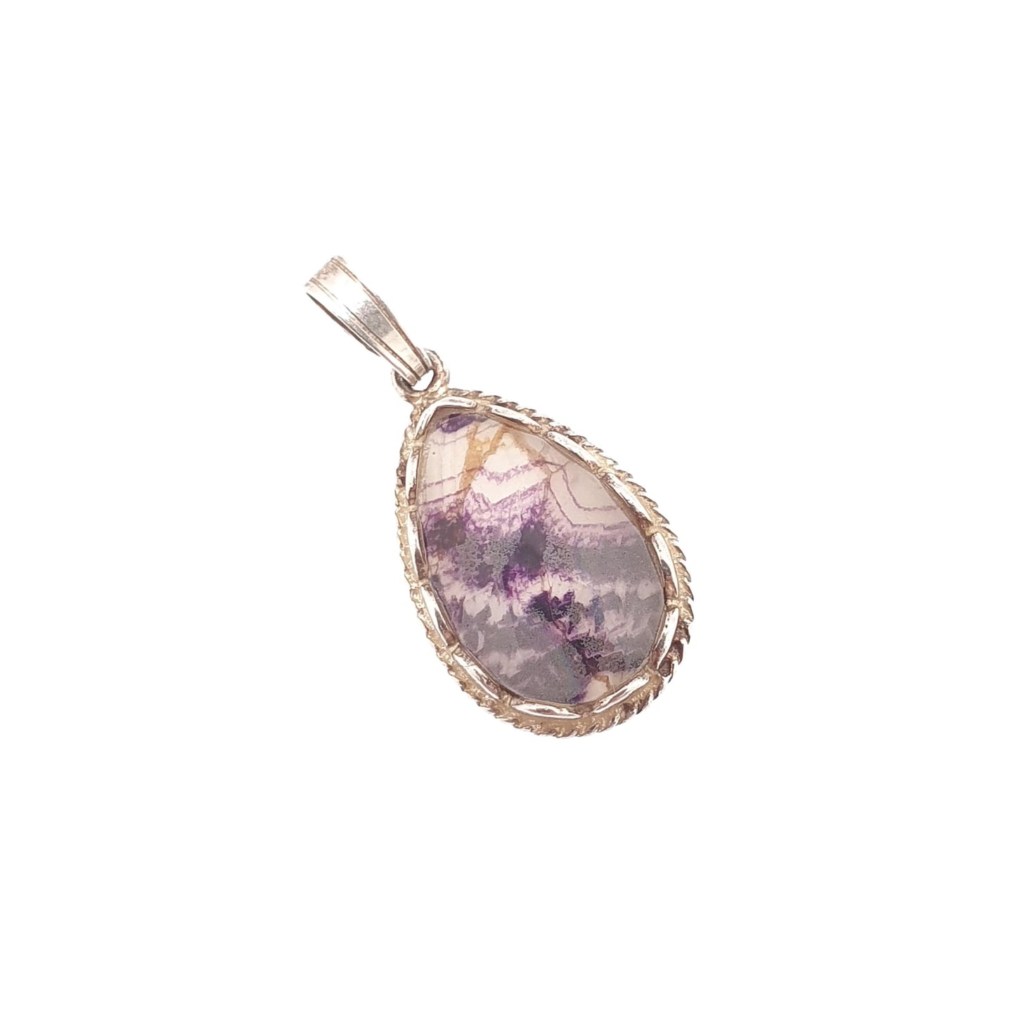 Vintage Blue John Sterling Silver Necklace Pendant Doublet Cabochon Oval 925 Border Bleu Jaune Womens Mens Rare Gemstone Retro Jewelry