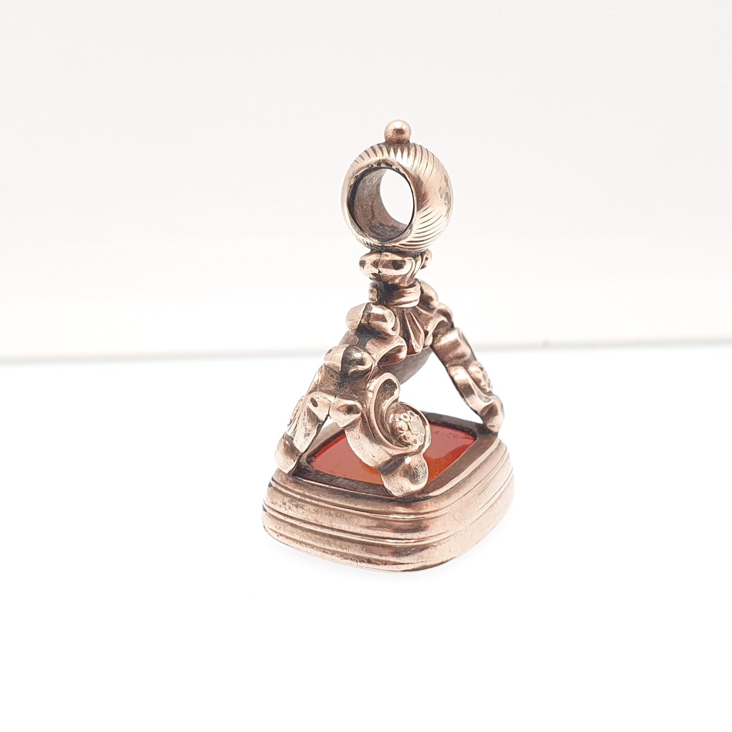 Antique Victorian Rolled Gold Fob Pendant Large Carnelian Intaglio Necklace Big Gemstone Gold Filled Albert Seal Vintage Jewellery Jewelry