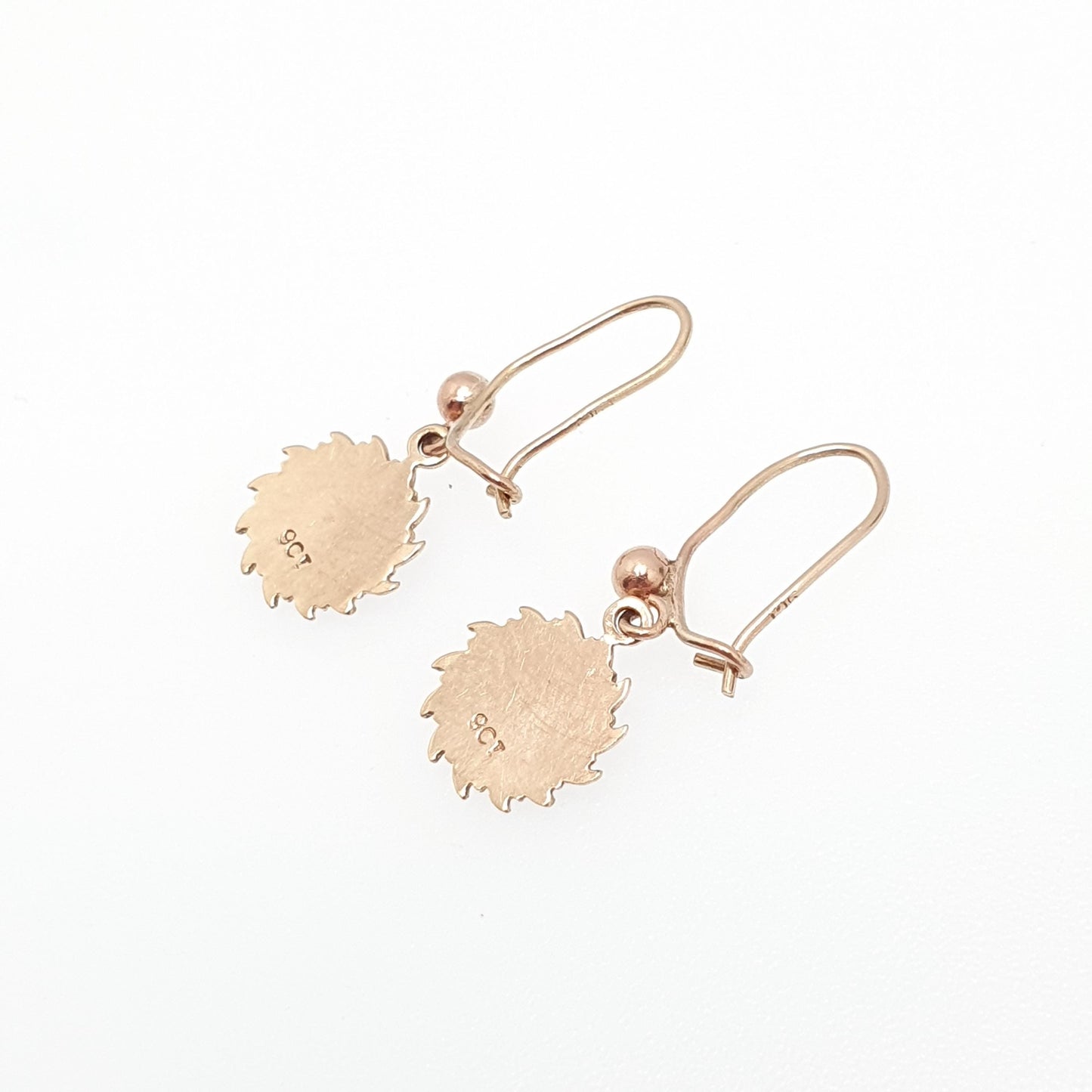 Antique 9k 9ct Gold Sun Earrings Hook Drop Dangle Art Deco Sunburst Solid 375 Egyptian Style Vintage Dress Womens Jewellery Jewellery