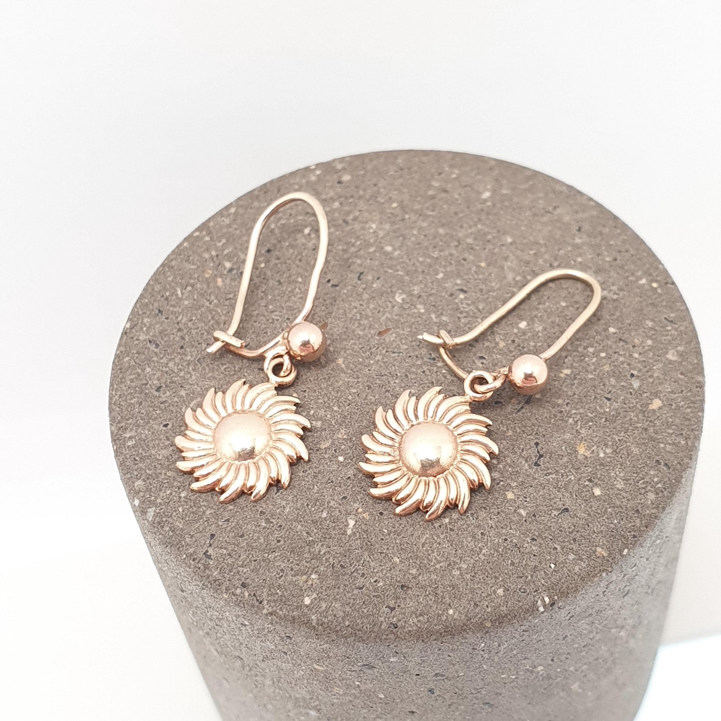 Antique 9k 9ct Gold Sun Earrings Hook Drop Dangle Art Deco Sunburst Solid 375 Egyptian Style Vintage Dress Womens Jewellery Jewellery