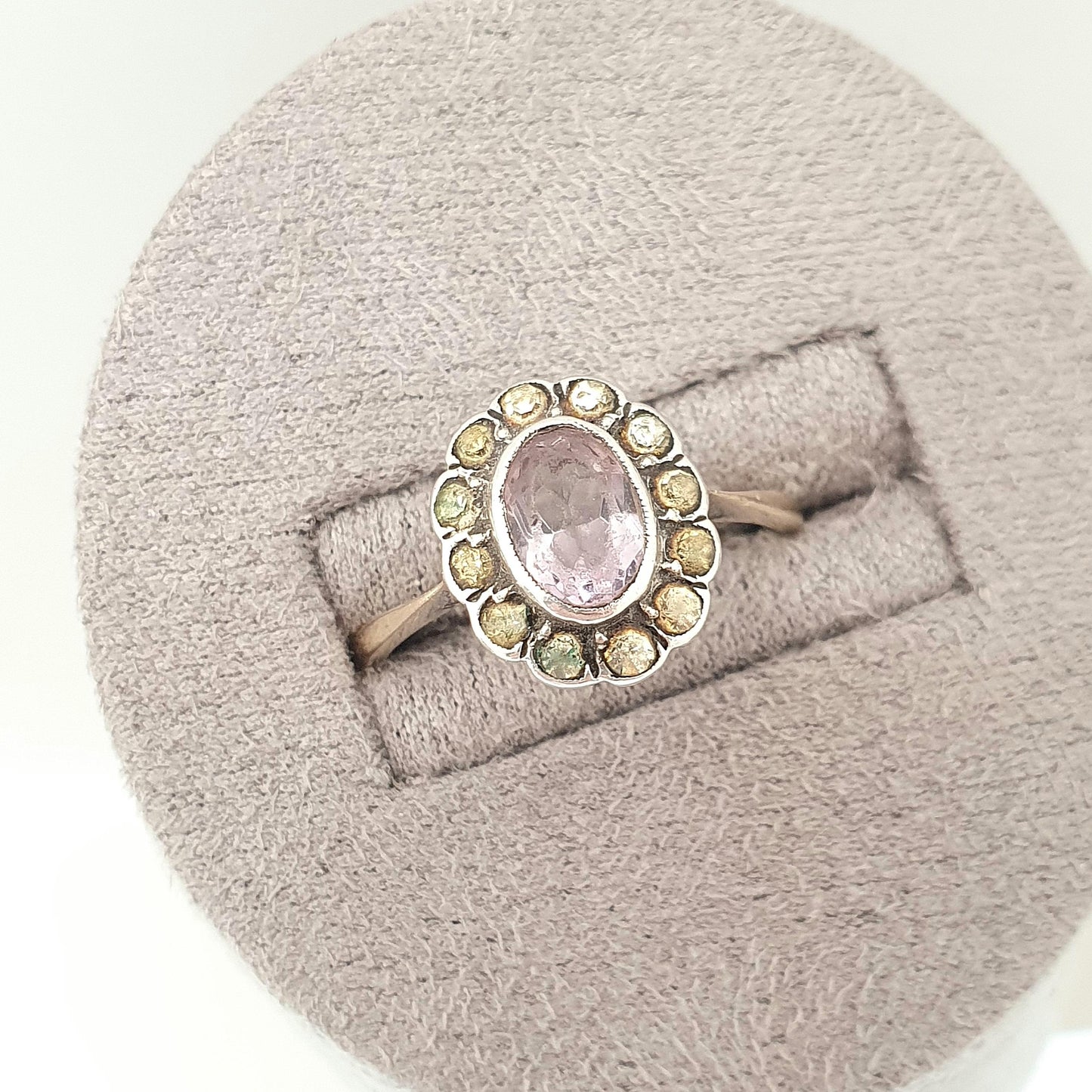 Antique 9ct 9k Gold Amethyst Ring Diamond Paste Halo Cluster Solid Silver 375 Genuine Gemstone Vintage 1800s Womens Jewelry Jewellery