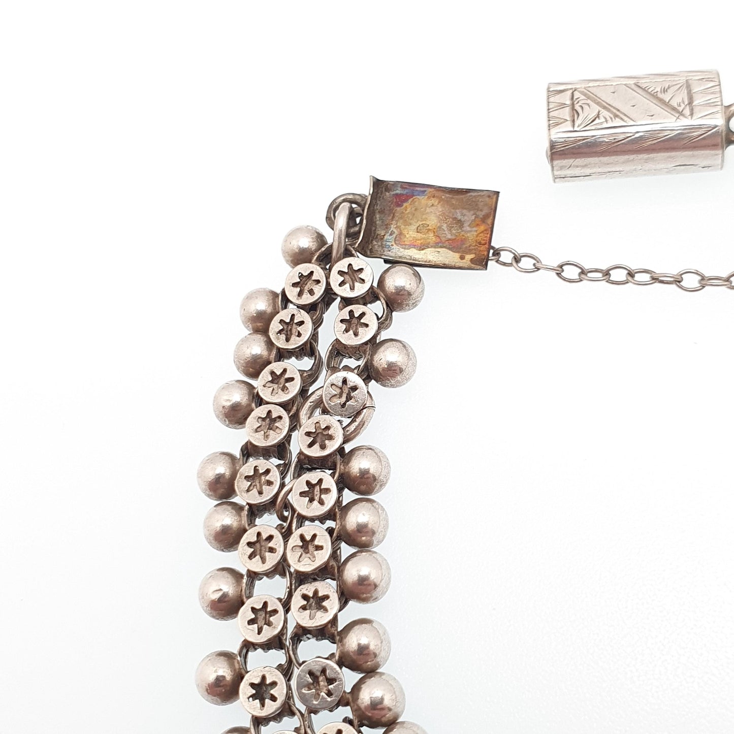 Antique Victorian Solid Silver Bracelet Star Pierced Belcher Chain Rolo Links Vintage Albertina Book Chain Vintage Womens Jewellery Jewelry
