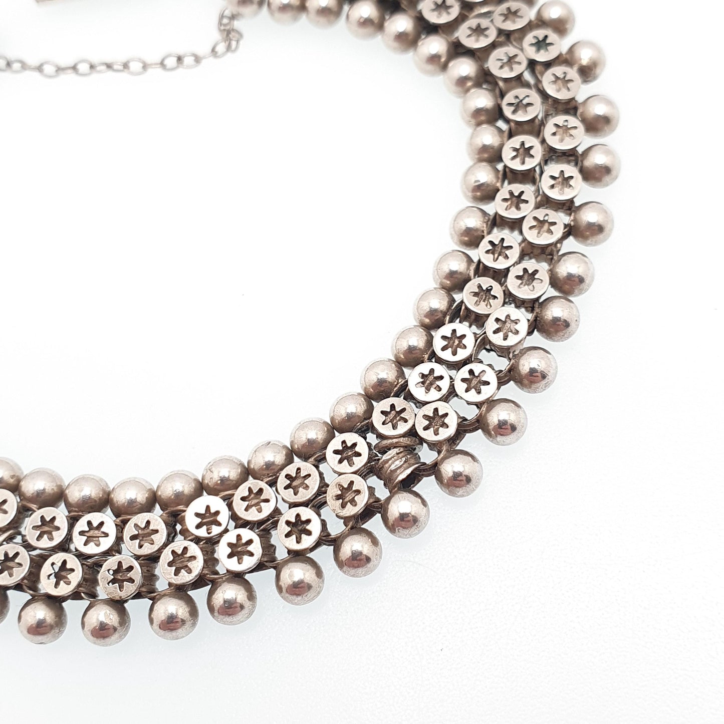 Antique Victorian Solid Silver Bracelet Star Pierced Belcher Chain Rolo Links Vintage Albertina Book Chain Vintage Womens Jewellery Jewelry
