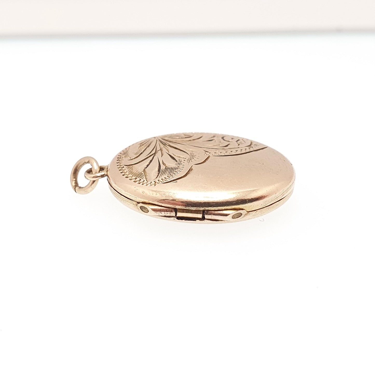 Antique 9ct 9k Gold Locket Pendant Oval Engraved Necklace Solid 375 Yellow Back & Front Vintage Fine Estate Picture Jewelry Jewellery