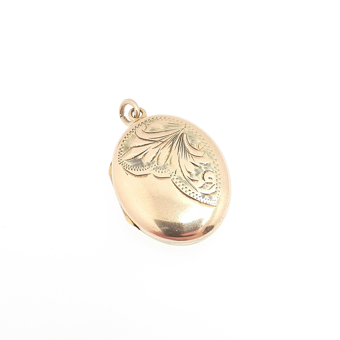 Antique 9ct 9k Gold Locket Pendant Oval Engraved Necklace Solid 375 Yellow Back & Front Vintage Fine Estate Picture Jewelry Jewellery