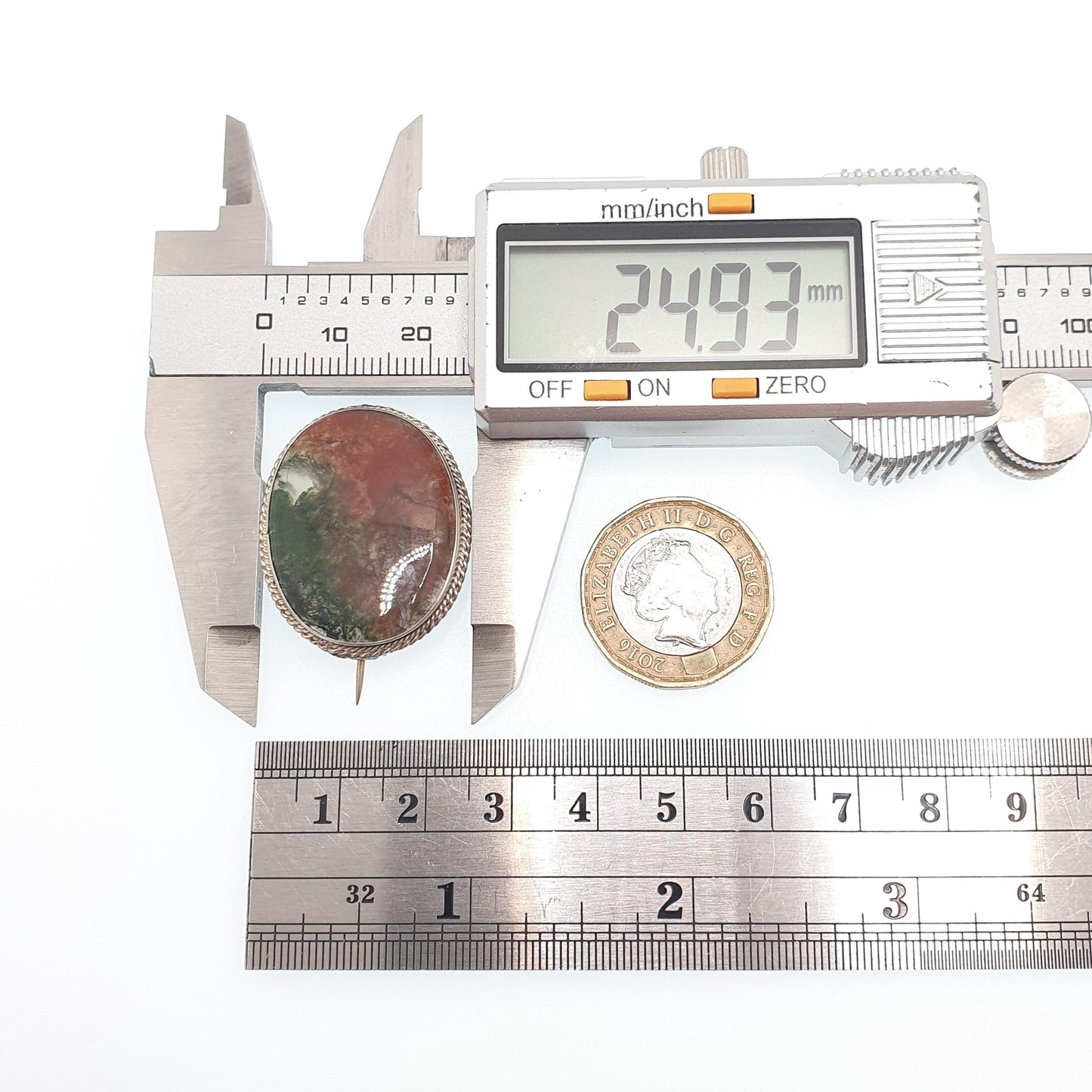 Antique Moss Agate Solid Silver Brooch Art Deco Natural Quartz Veined Oval Vintage 1920s Rare Gemstone Ladies Womens Jewelry Jewellery