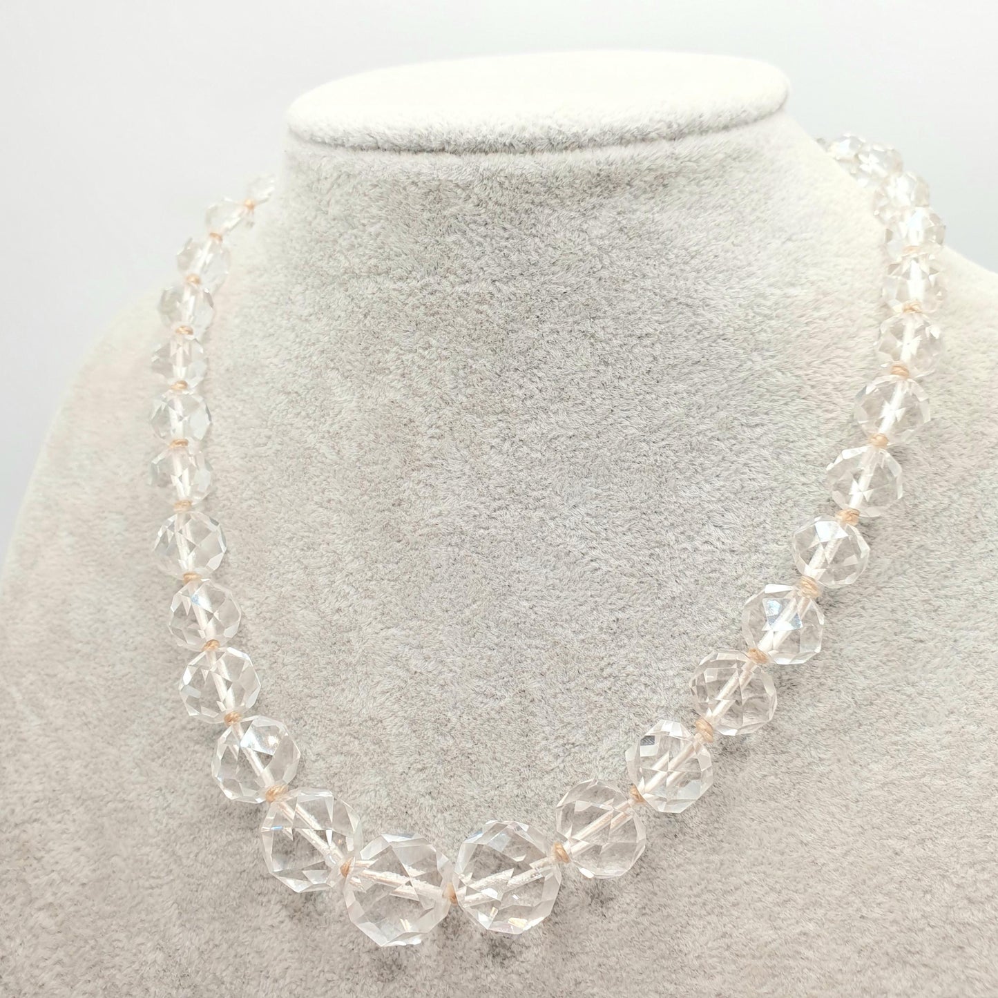 Antique Rock Crystal Quartz Bead Necklace Solid Silver Pools of Light Faceted Genuine Real White Gemstone Fine Vintage Jewelry Jewellery