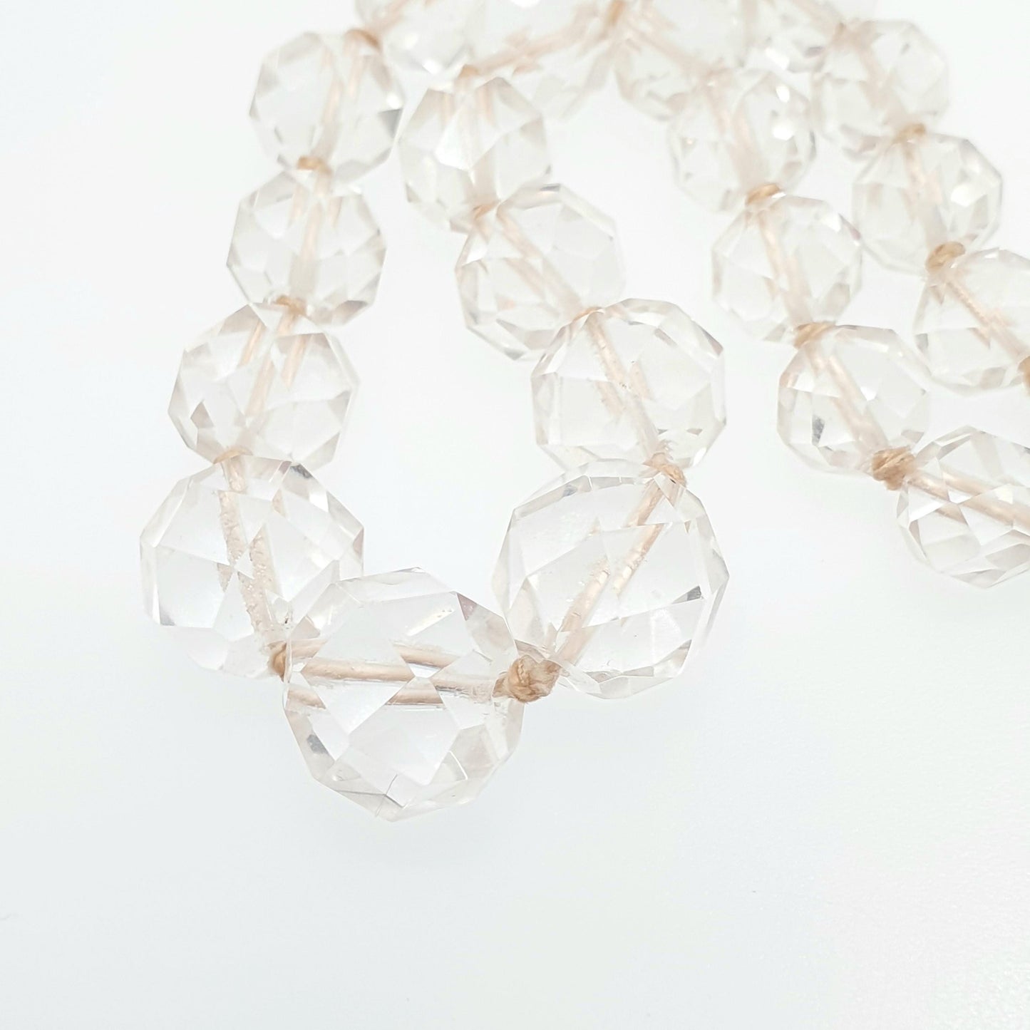 Antique Rock Crystal Quartz Bead Necklace Solid Silver Pools of Light Faceted Genuine Real White Gemstone Fine Vintage Jewelry Jewellery