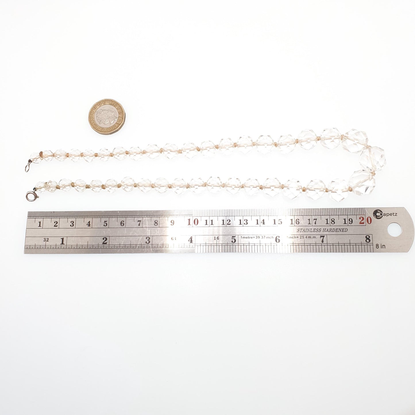 Antique Rock Crystal Quartz Bead Necklace Solid Silver Pools of Light Faceted Genuine Real White Gemstone Fine Vintage Jewelry Jewellery