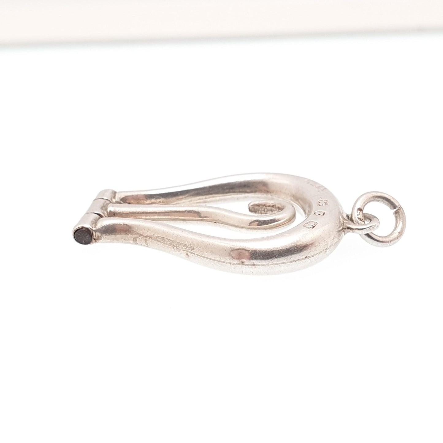 Antique Sterling Silver Button Hook Pendant Lyre Shape Necklace Folding Victorian Buttons 1899 Hallmark Sewing Vintage Jewelry Jewellery
