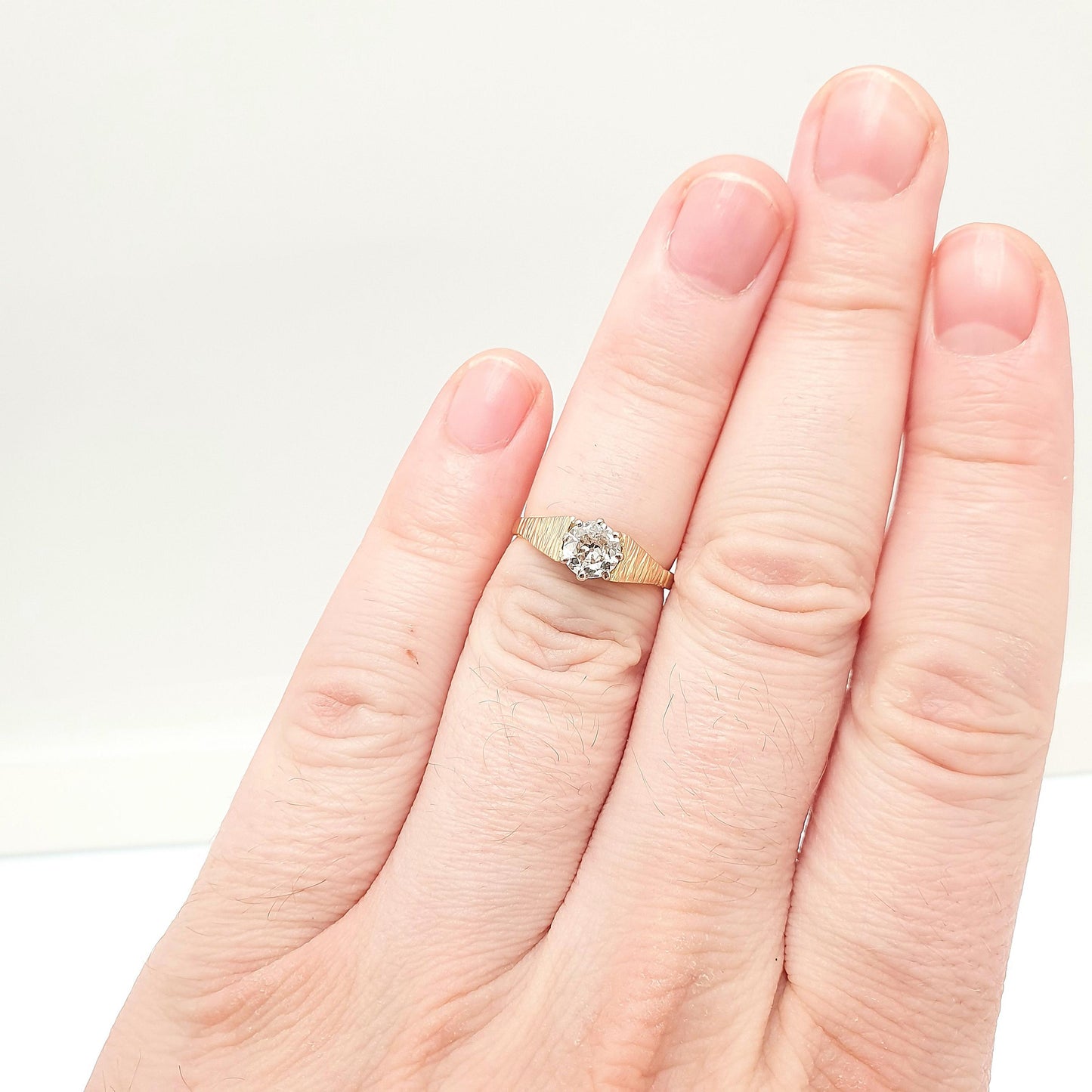 Vintage 18ct Gold Diamond Ring 0.65ct Round Old Cut Large Natural Diamond Trilogy Engagement Weddings Womens Jewelry Jewellery