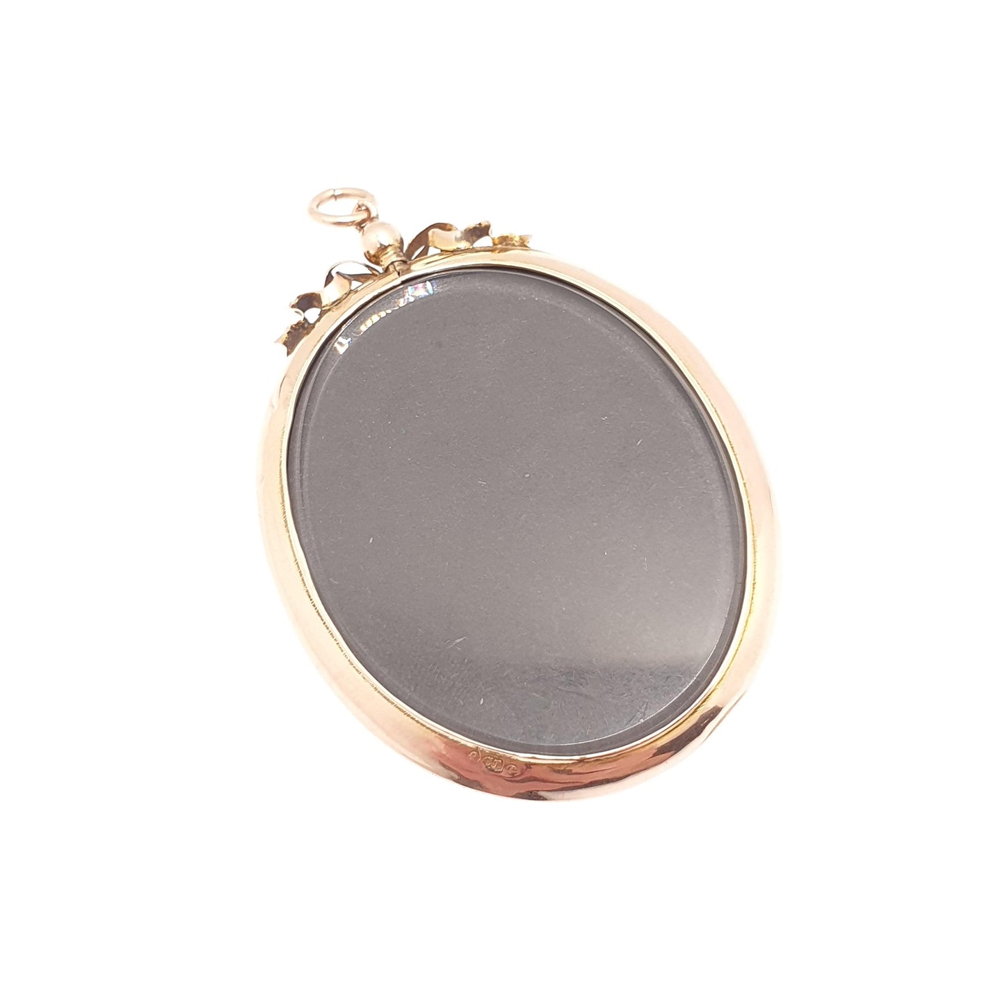 Antique 9ct 375 Gold Locket Pendant Very Large Big Bow Top Necklace Double Sided Huge Photo Picture Solid 9k Vintage Oval Jewelry Jewellery
