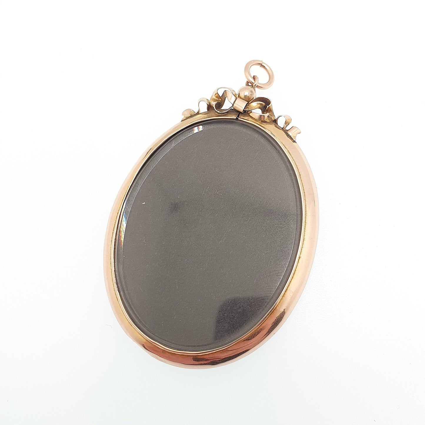 Antique 9ct 375 Gold Locket Pendant Very Large Big Bow Top Necklace Double Sided Huge Photo Picture Solid 9k Vintage Oval Jewelry Jewellery