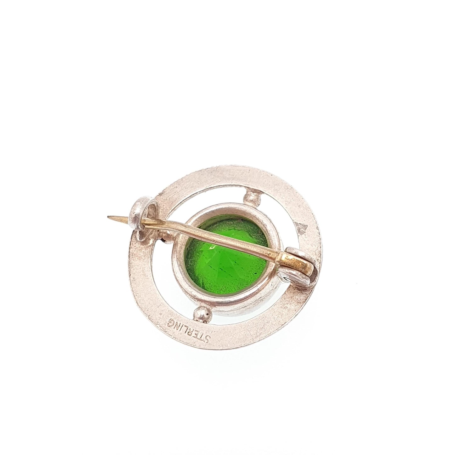 Old Vintage Charles Horner Sterling Silver Brooch Emerald Green Paste Glass Art Nouveau Antique Design Genuine CH Vintage Jewellery Jewelry